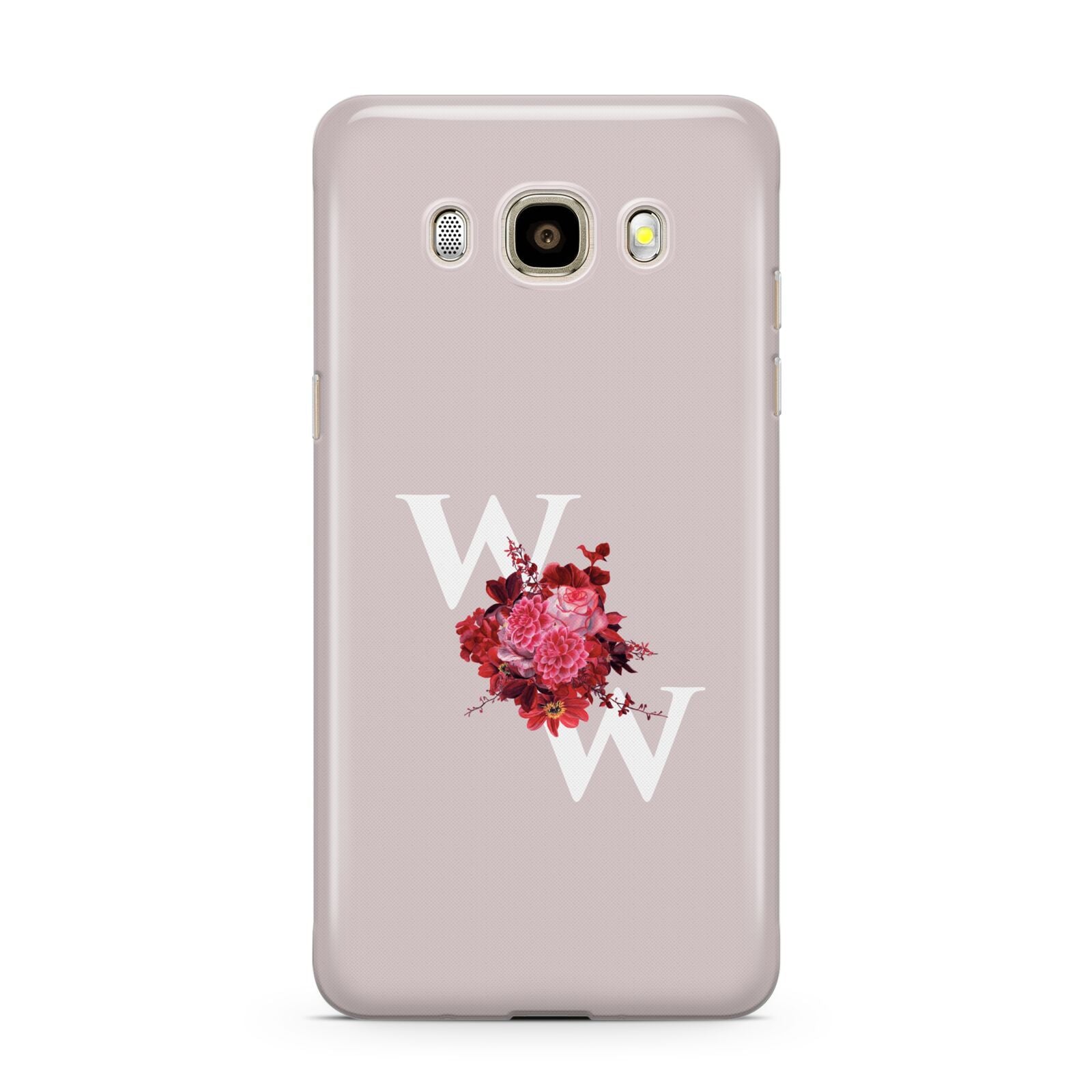 Custom Dual Initial Floral Samsung Galaxy J7 2016 Case on gold phone