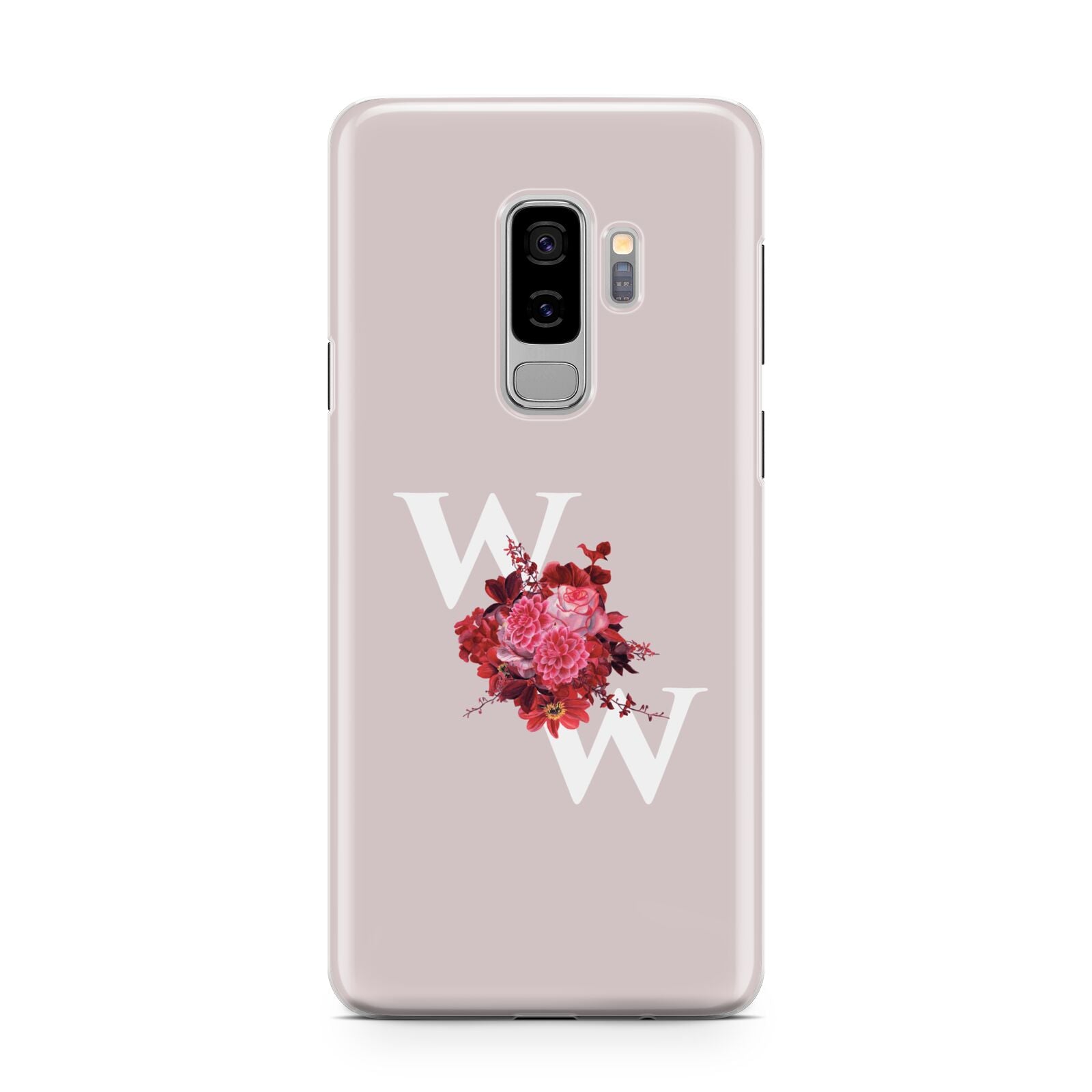 Custom Dual Initial Floral Samsung Galaxy S9 Plus Case on Silver phone