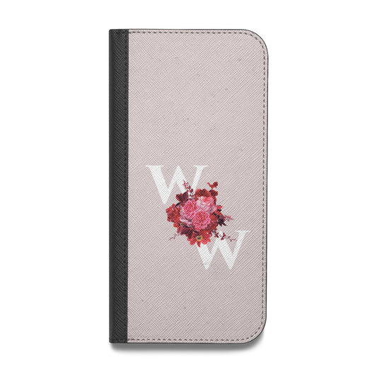 Custom Dual Initial Floral Vegan Leather Flip iPhone Case
