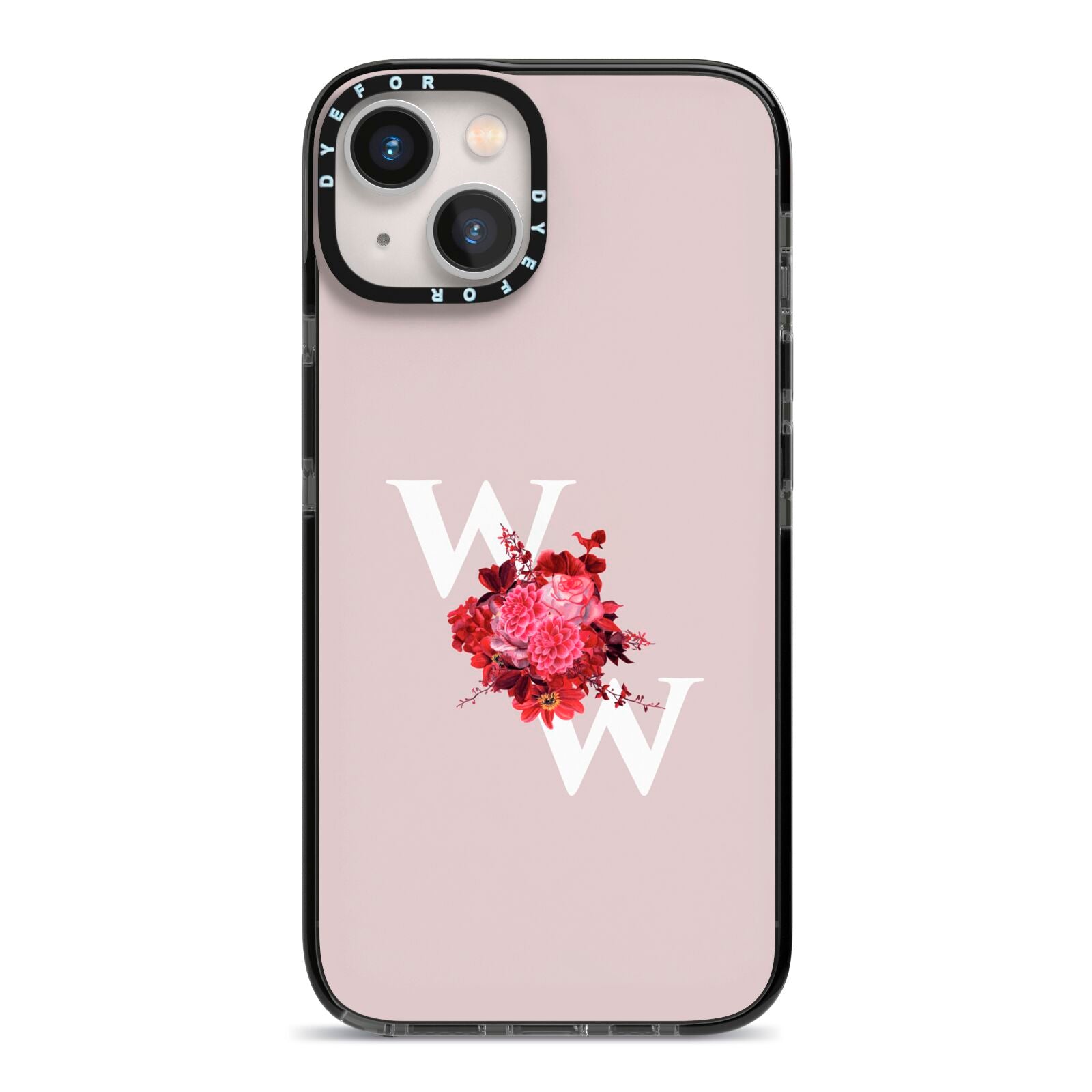 Custom Dual Initial Floral iPhone 13 Black Impact Case on Silver phone