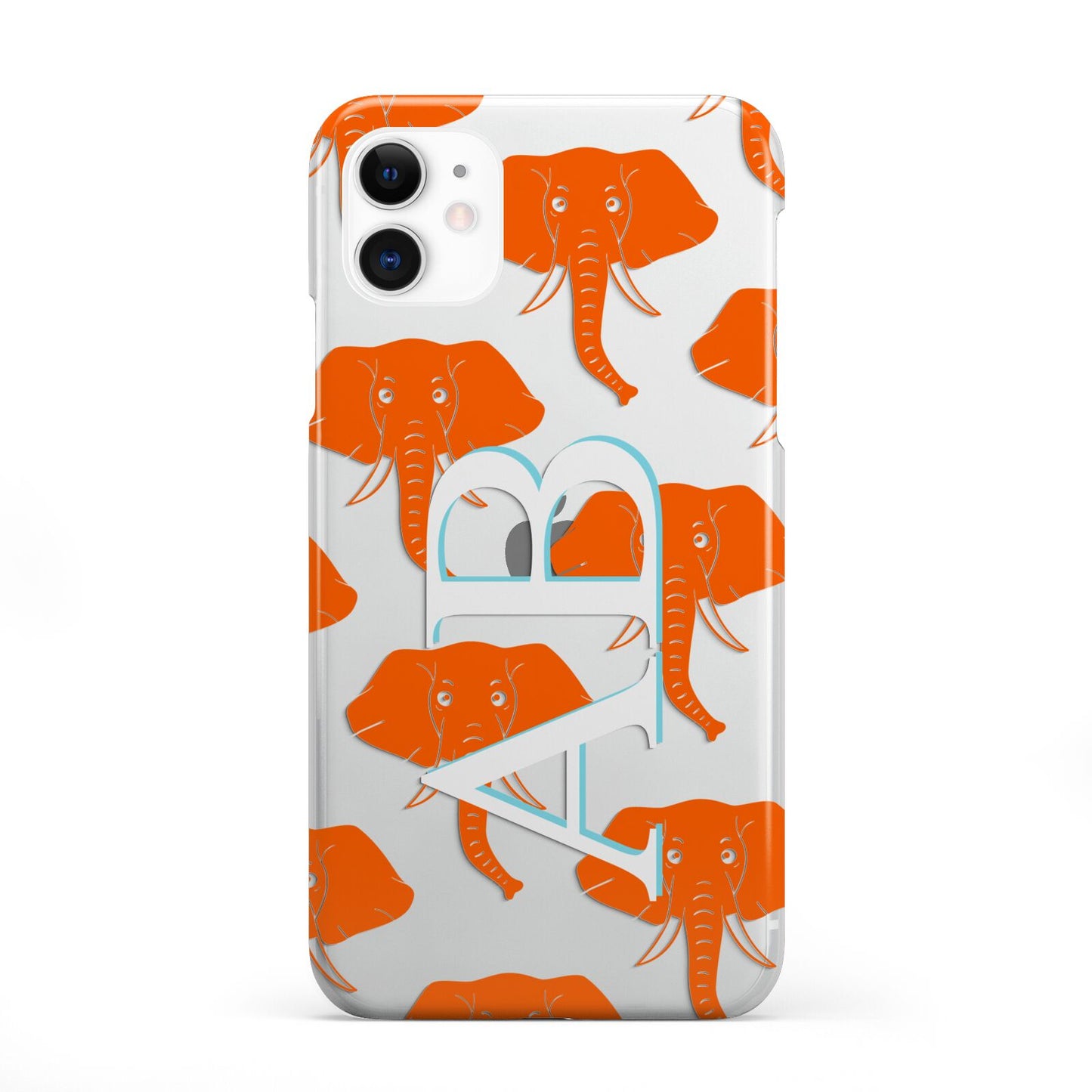 Custom Elephant Initials Apple iPhone 11 in White with 2D Snap Case