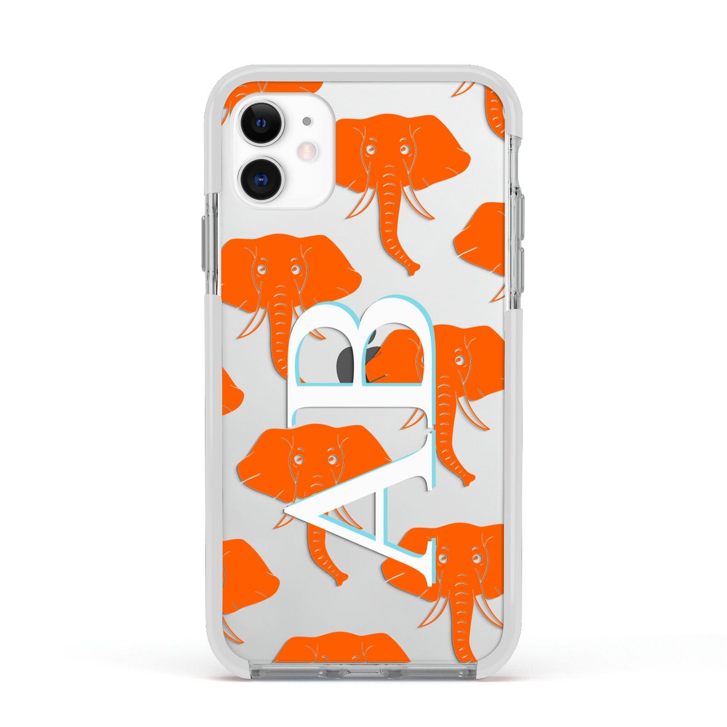 Custom Elephant Initials Apple iPhone 11 in White with White Impact Case