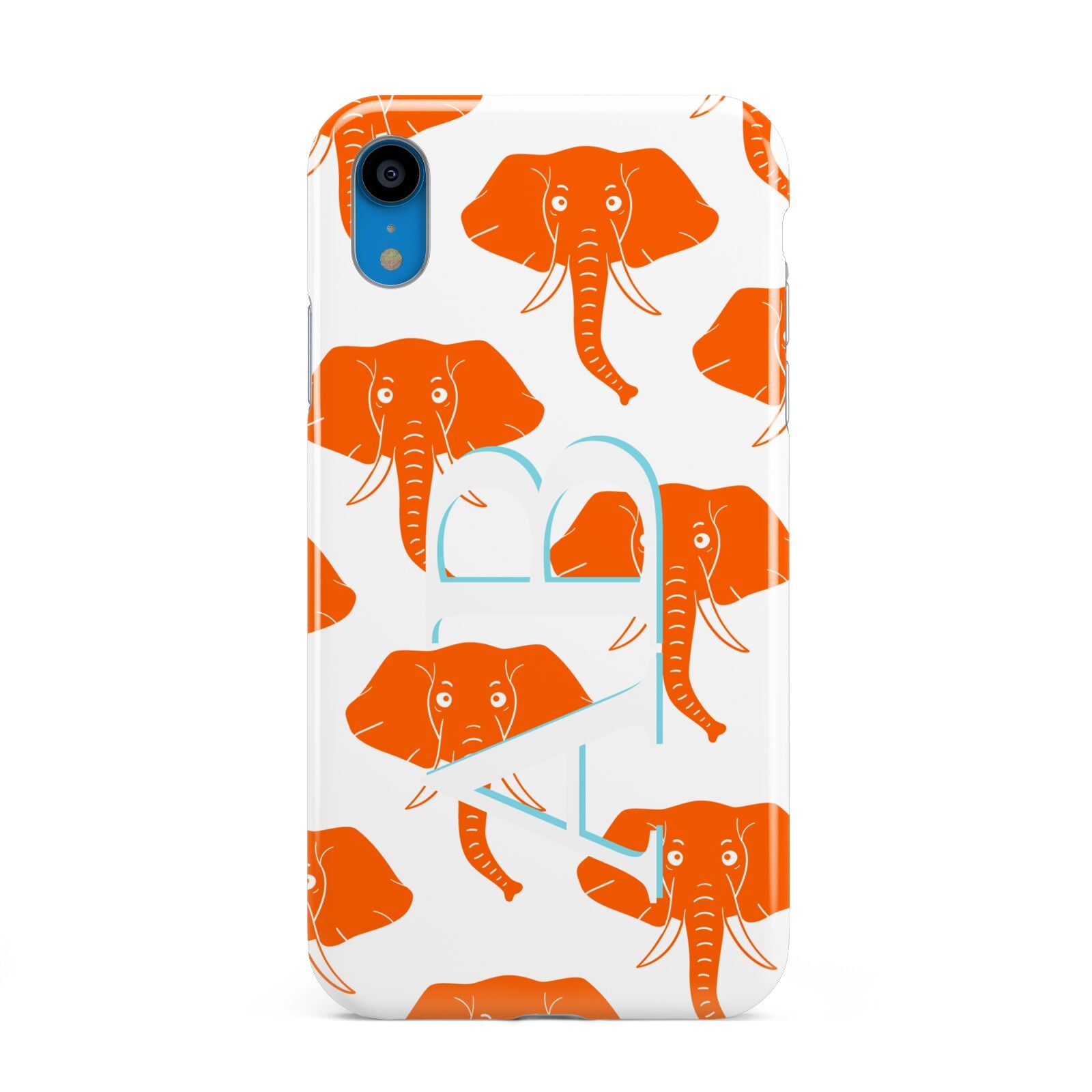Custom Elephant Initials Apple iPhone XR Blue 3D Tough Case