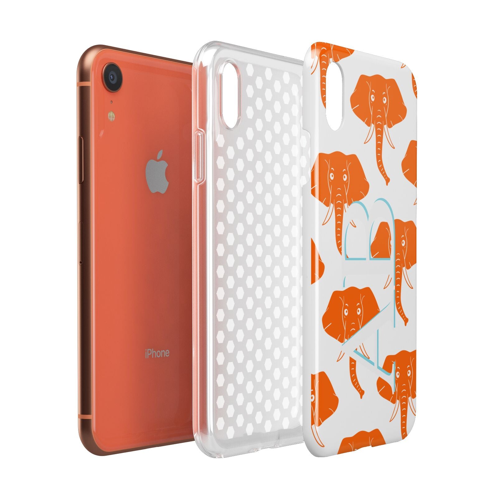 Custom Elephant Initials Apple iPhone XR Coral 3D Tough Case Expanded view