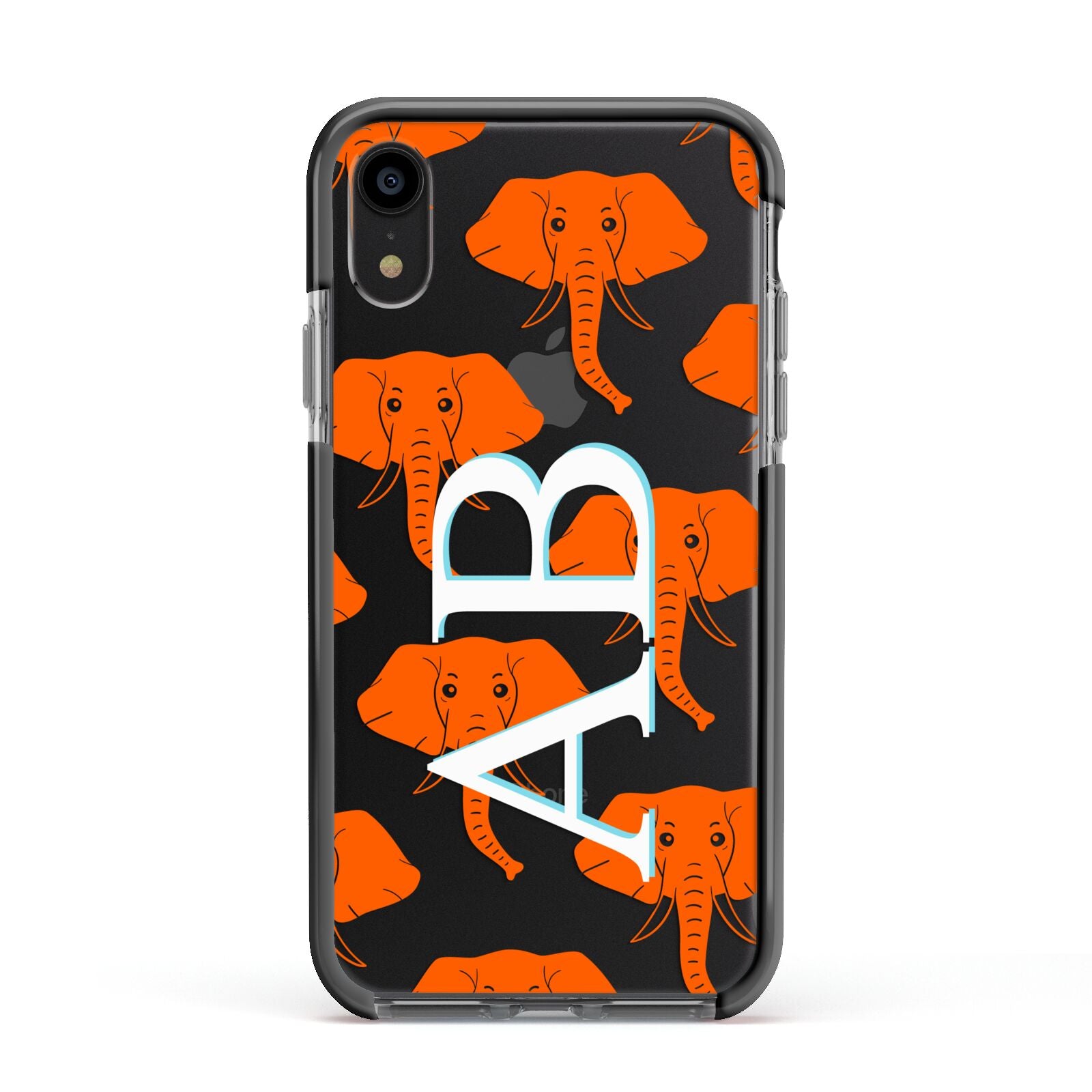 Custom Elephant Initials Apple iPhone XR Impact Case Black Edge on Black Phone