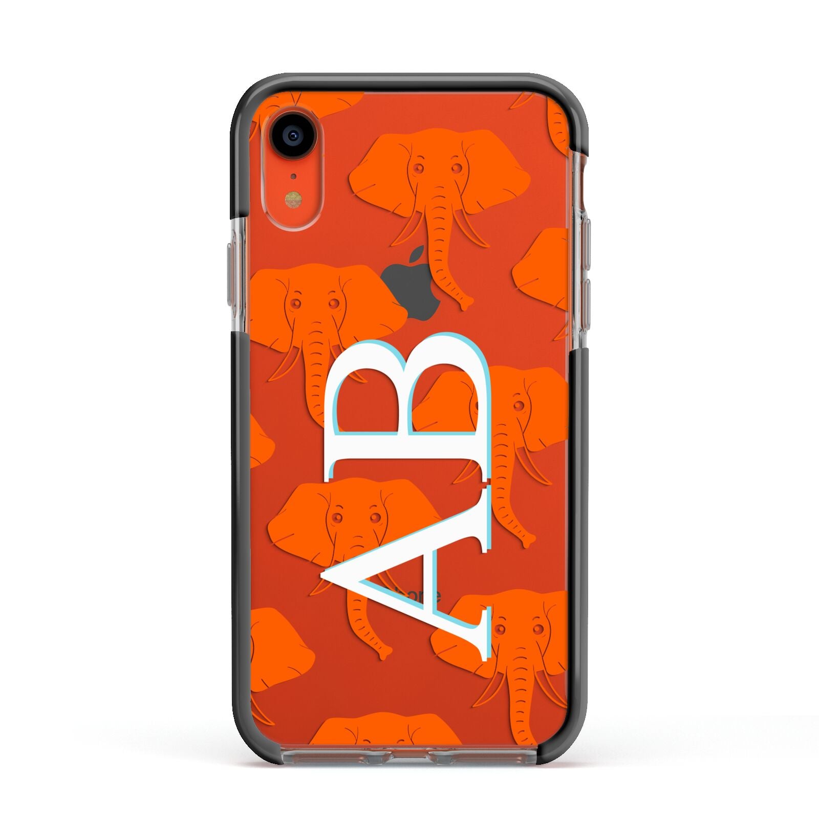 Custom Elephant Initials Apple iPhone XR Impact Case Black Edge on Coral Phone