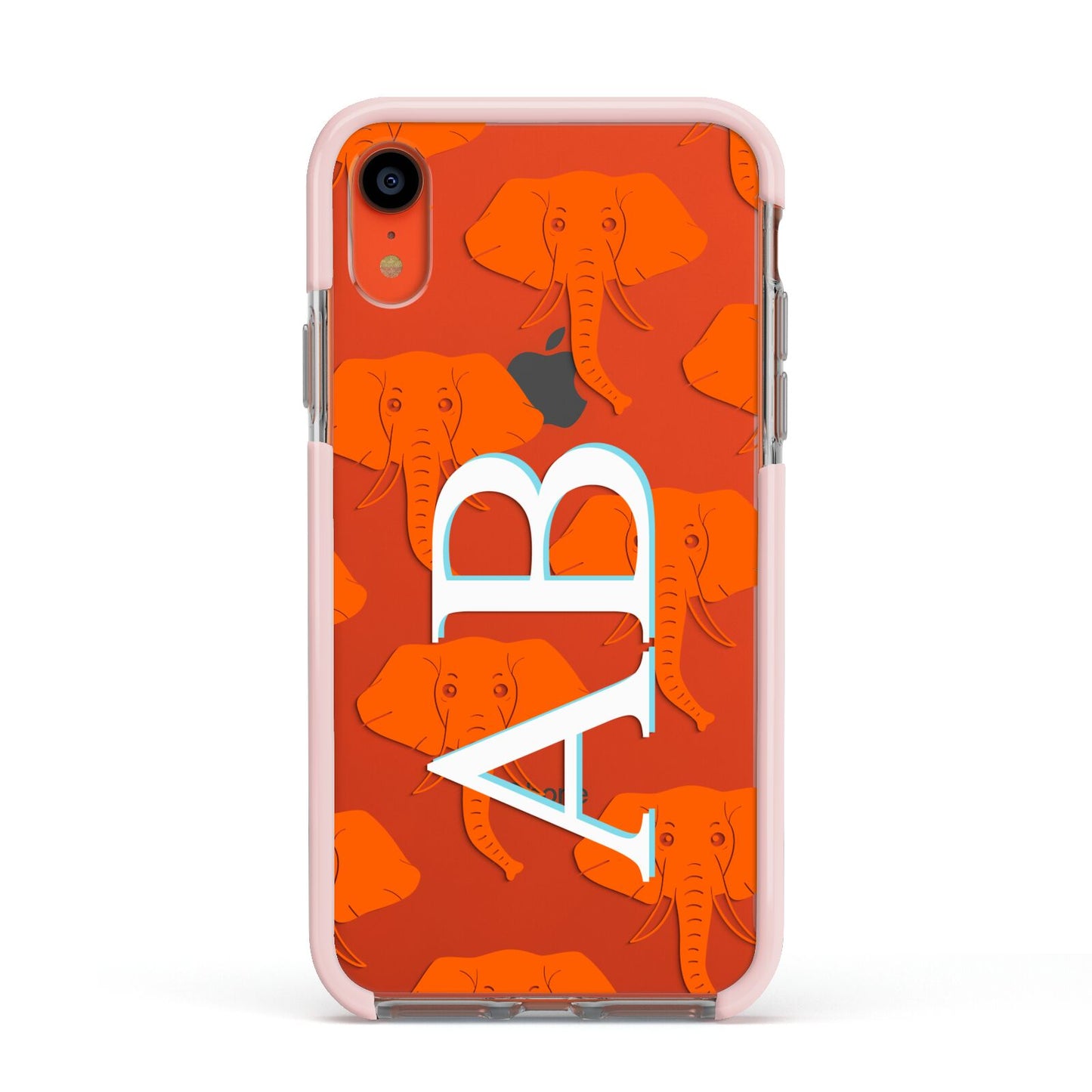 Custom Elephant Initials Apple iPhone XR Impact Case Pink Edge on Coral Phone