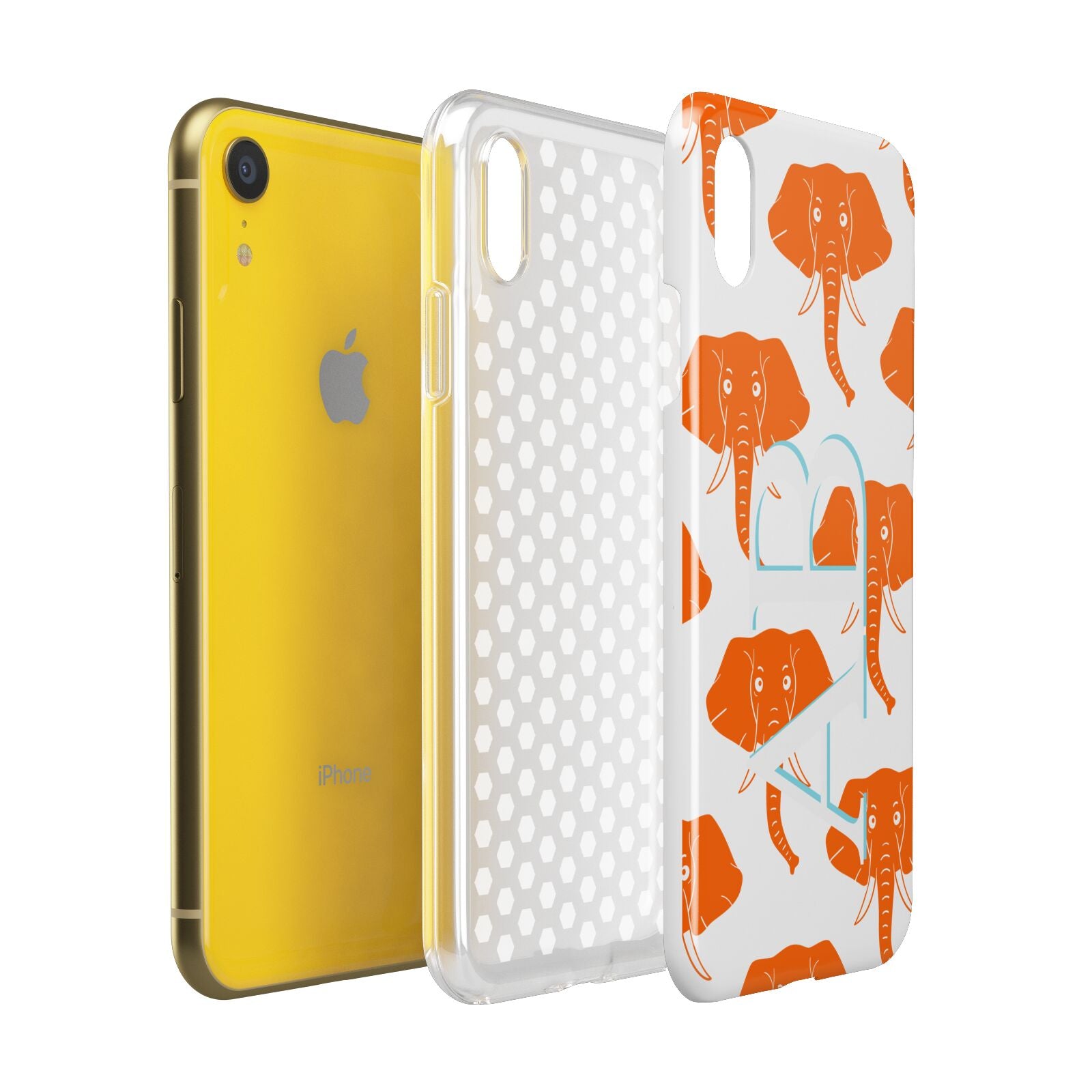 Custom Elephant Initials Apple iPhone XR Yellow 3D Tough Case Expanded view