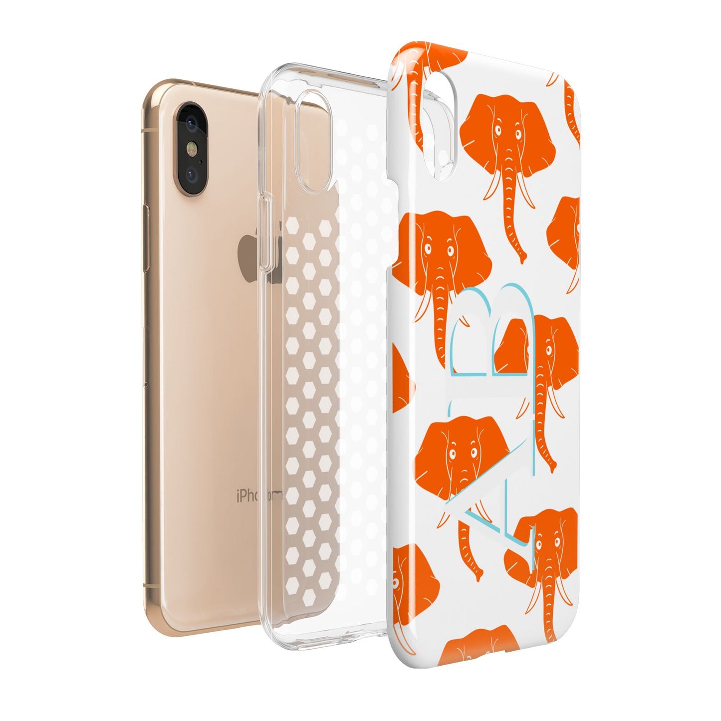 Custom Elephant Initials Apple iPhone XS 3D Tough Expanded View