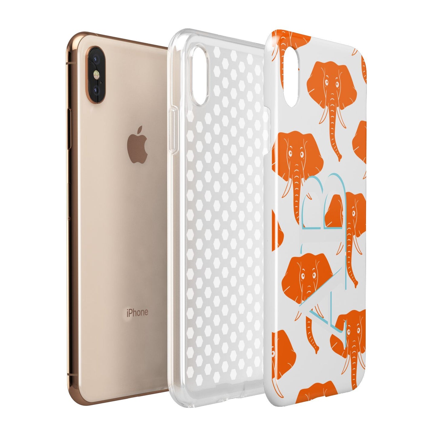 Custom Elephant Initials Apple iPhone Xs Max 3D Tough Case Expanded View