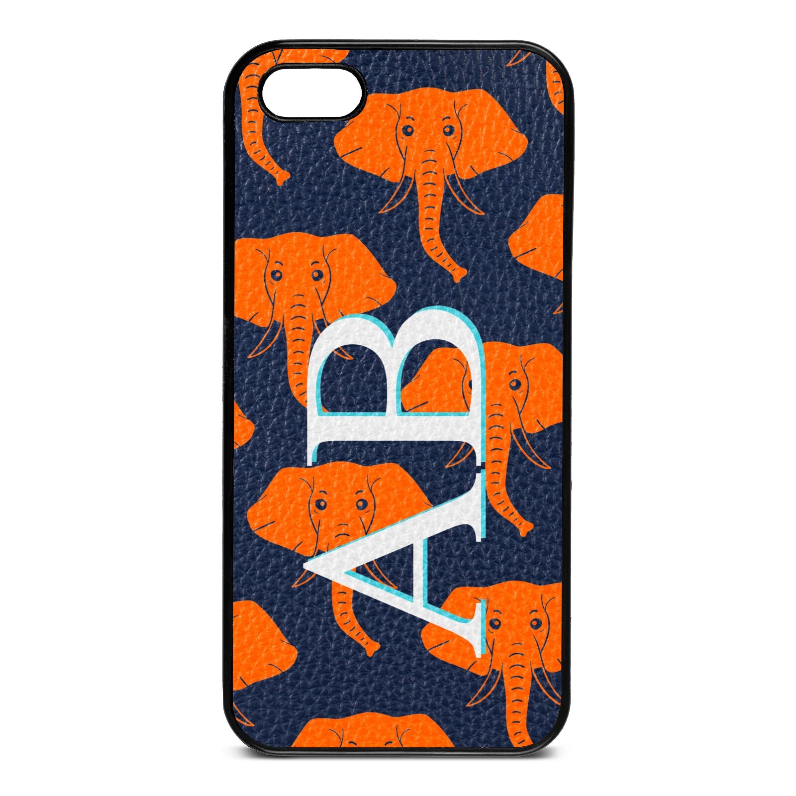 Custom Elephant Initials Navy Blue Pebble Leather iPhone 5 Case