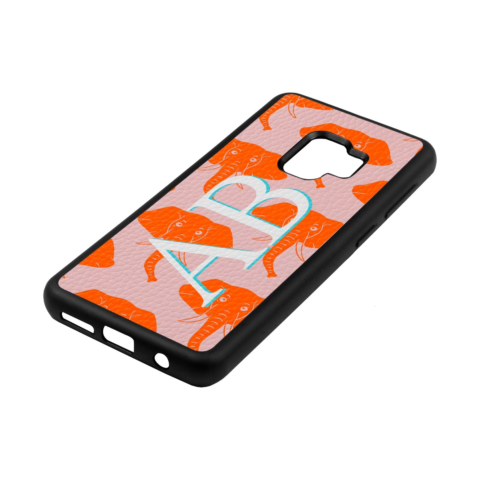 Custom Elephant Initials Pink Pebble Leather Samsung S9 Case Side Angle