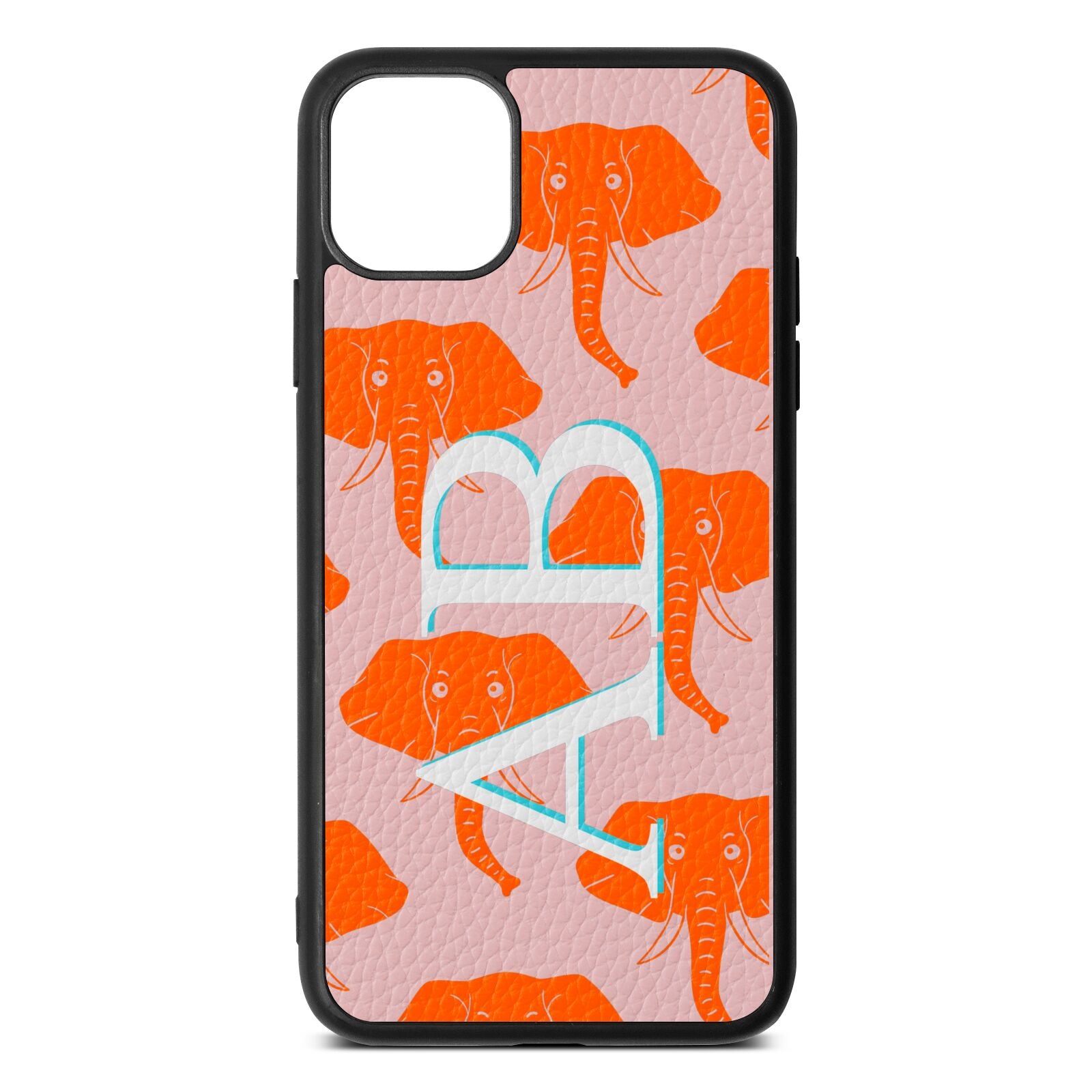 Custom Elephant Initials Pink Pebble Leather iPhone 11 Pro Max Case