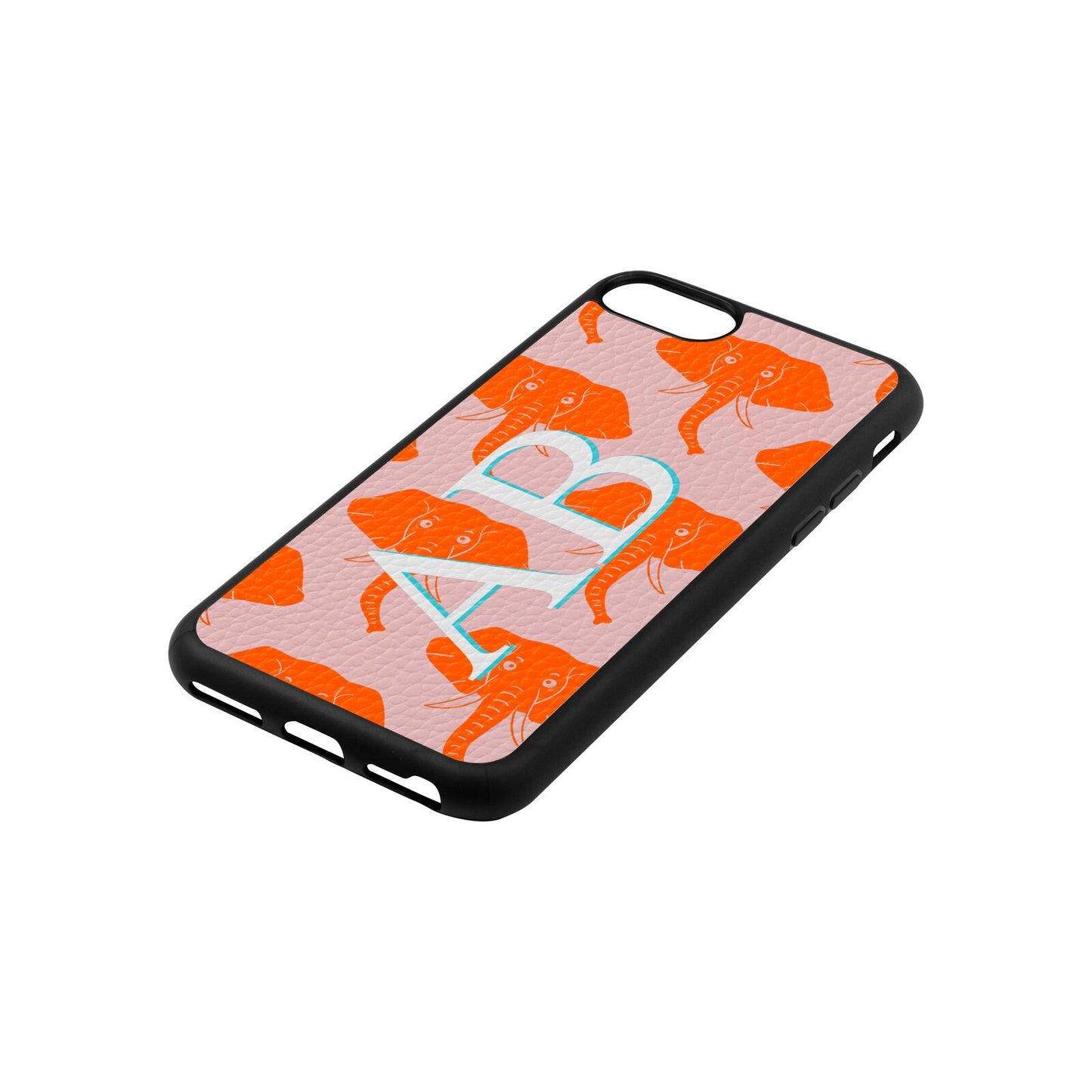 Custom Elephant Initials Pink Pebble Leather iPhone 8 Case Side Angle