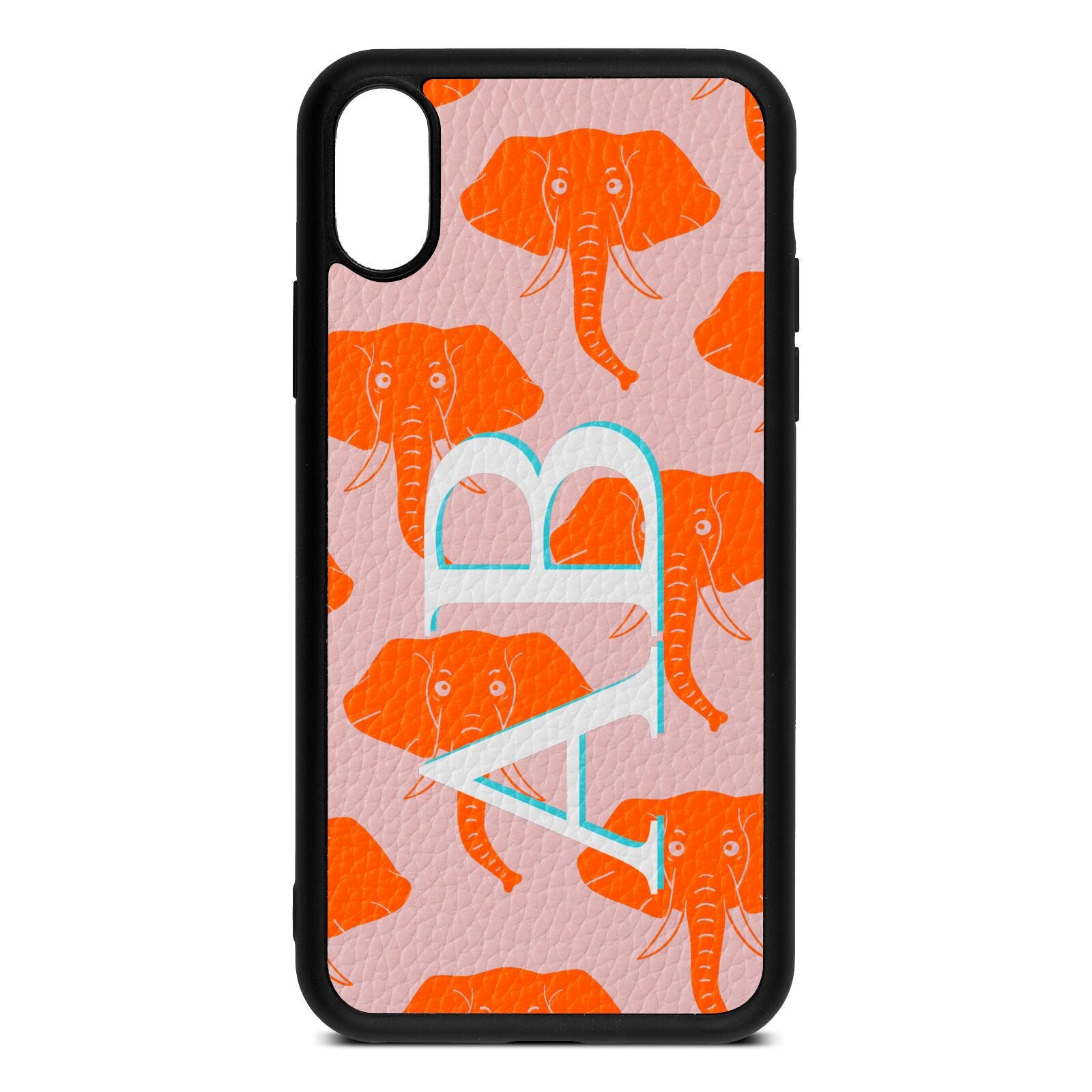 Custom Elephant Initials Pink Pebble Leather iPhone Xs Case