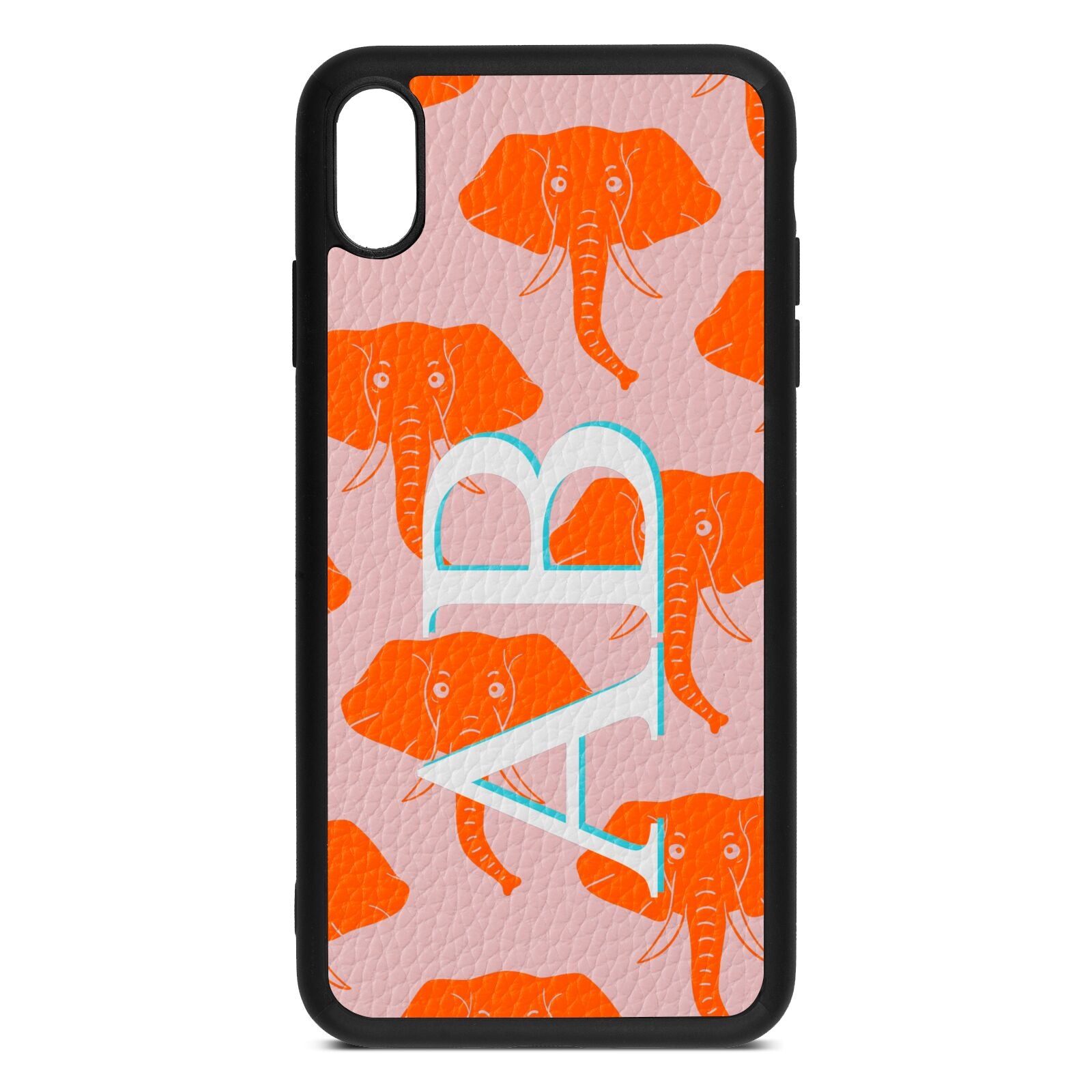 Custom Elephant Initials Pink Pebble Leather iPhone Xs Max Case