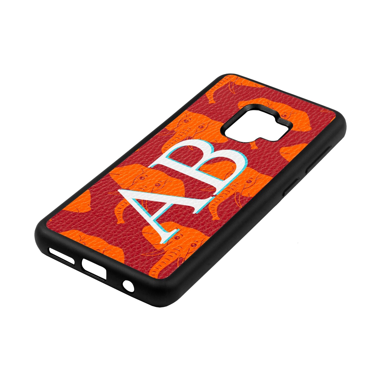 Custom Elephant Initials Red Pebble Leather Samsung S9 Case Side Angle