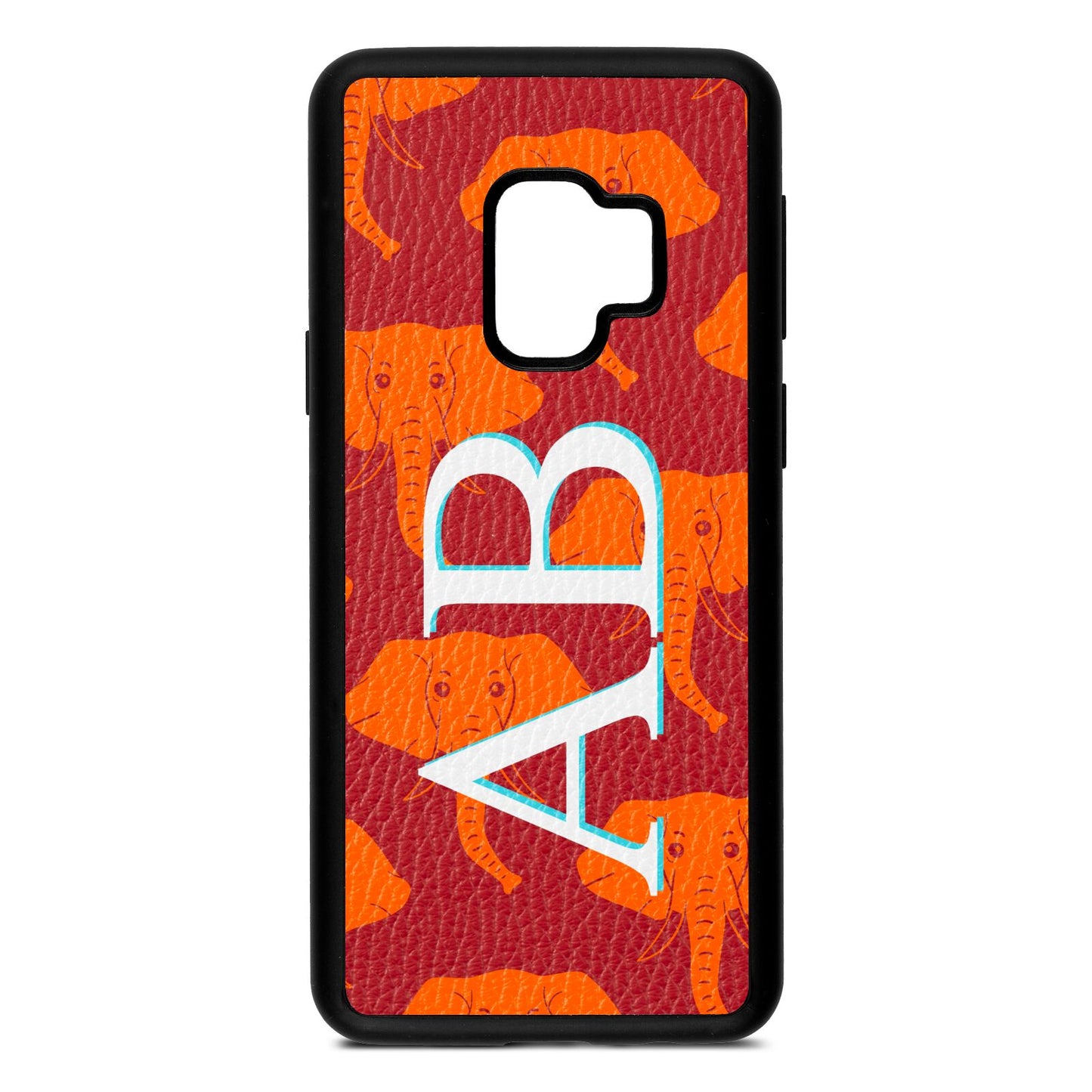 Custom Elephant Initials Red Pebble Leather Samsung S9 Case