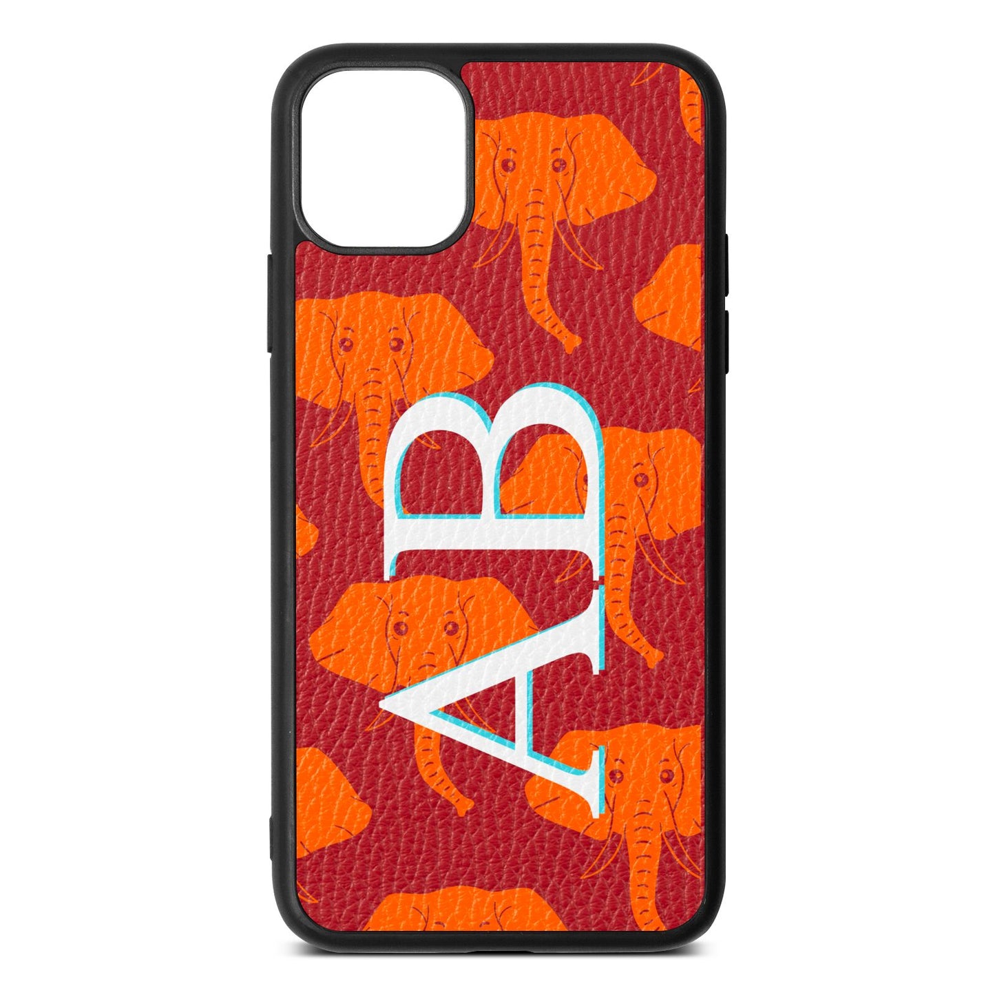 Custom Elephant Initials Red Pebble Leather iPhone 11 Pro Max Case