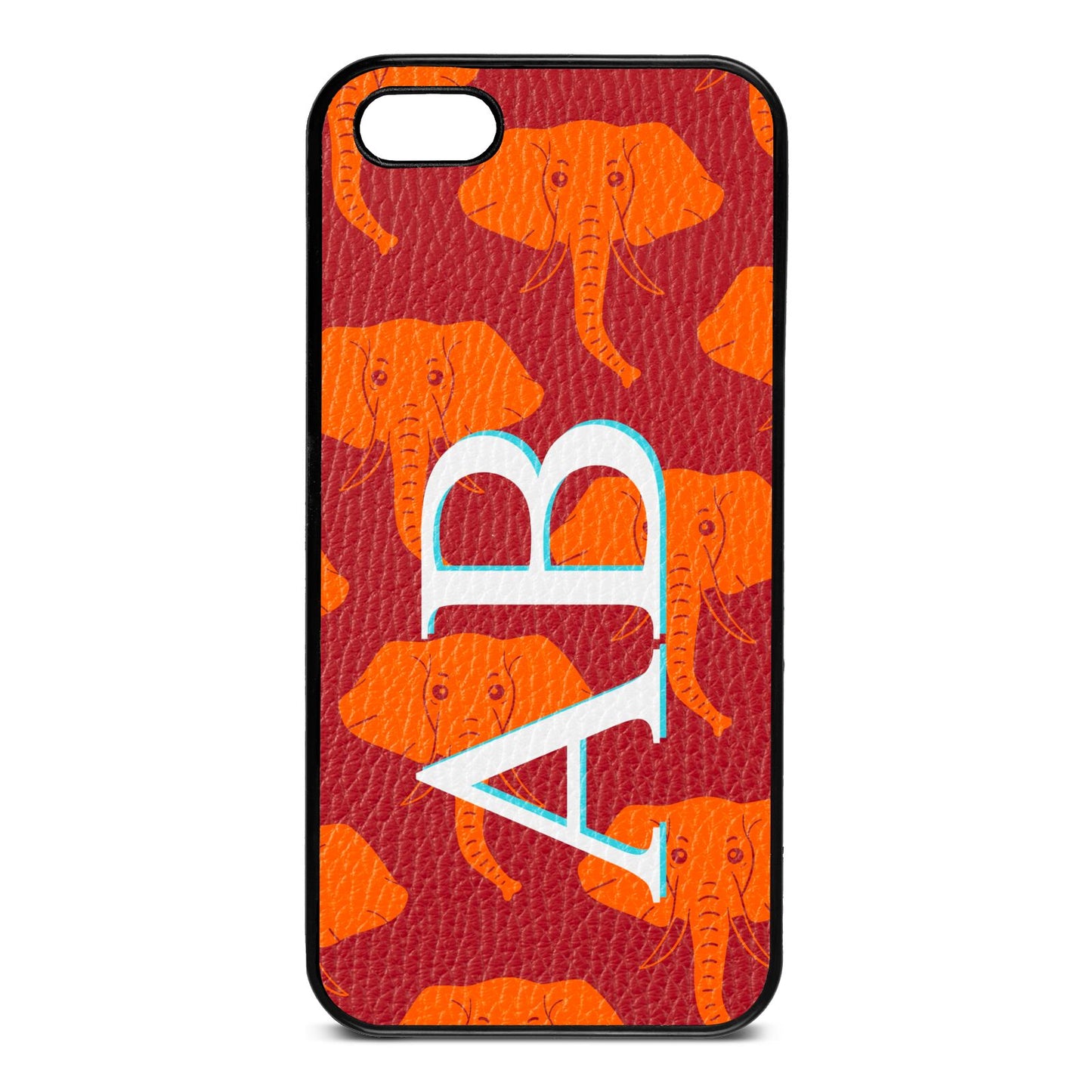 Custom Elephant Initials Red Pebble Leather iPhone 5 Case
