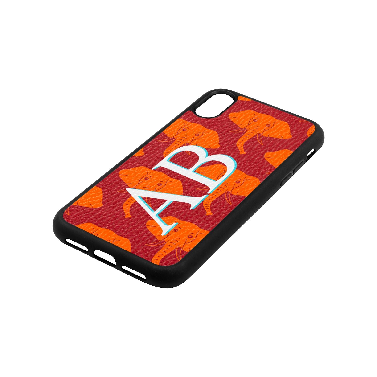 Custom Elephant Initials Red Pebble Leather iPhone Xr Case Side Angle
