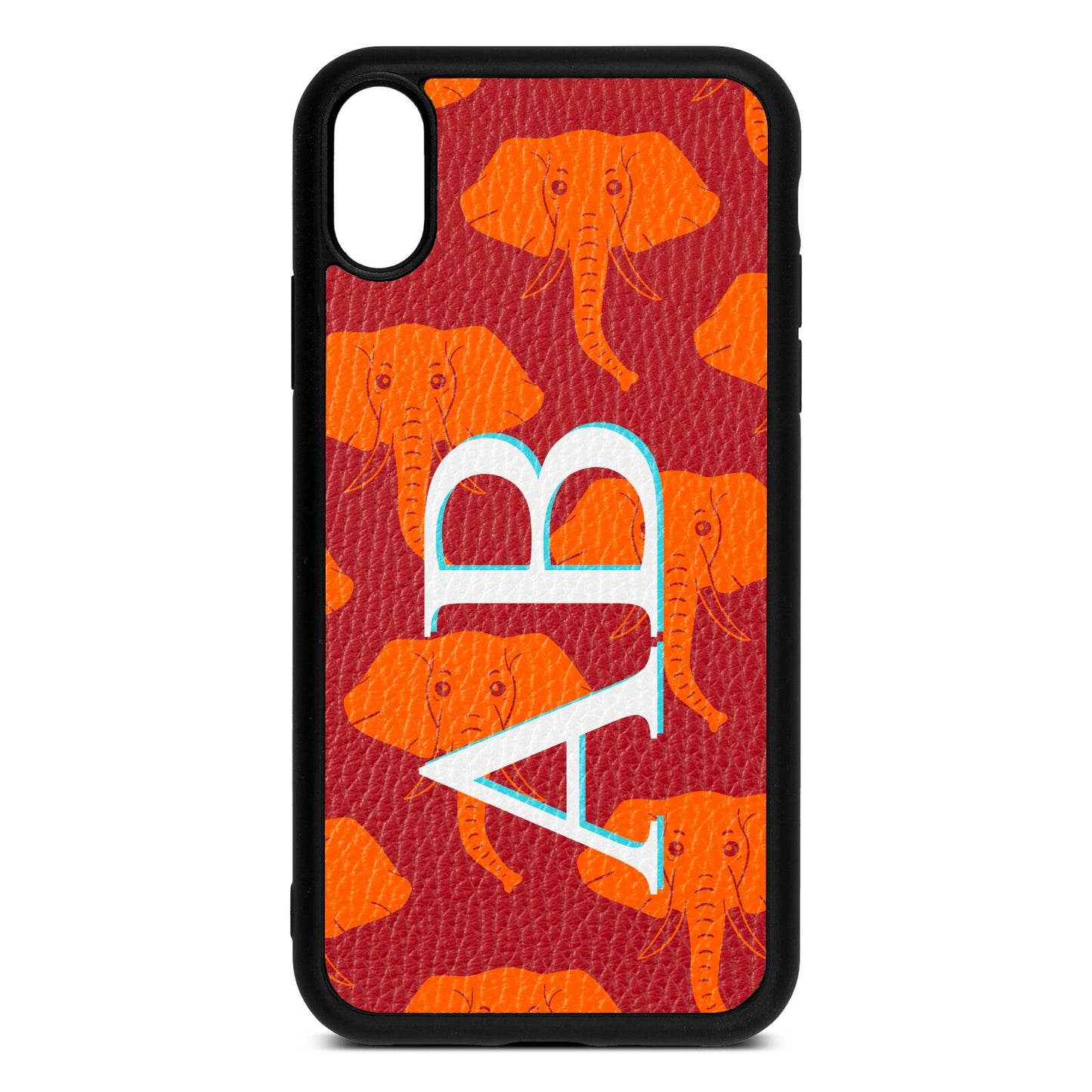 Custom Elephant Initials Red Pebble Leather iPhone Xr Case