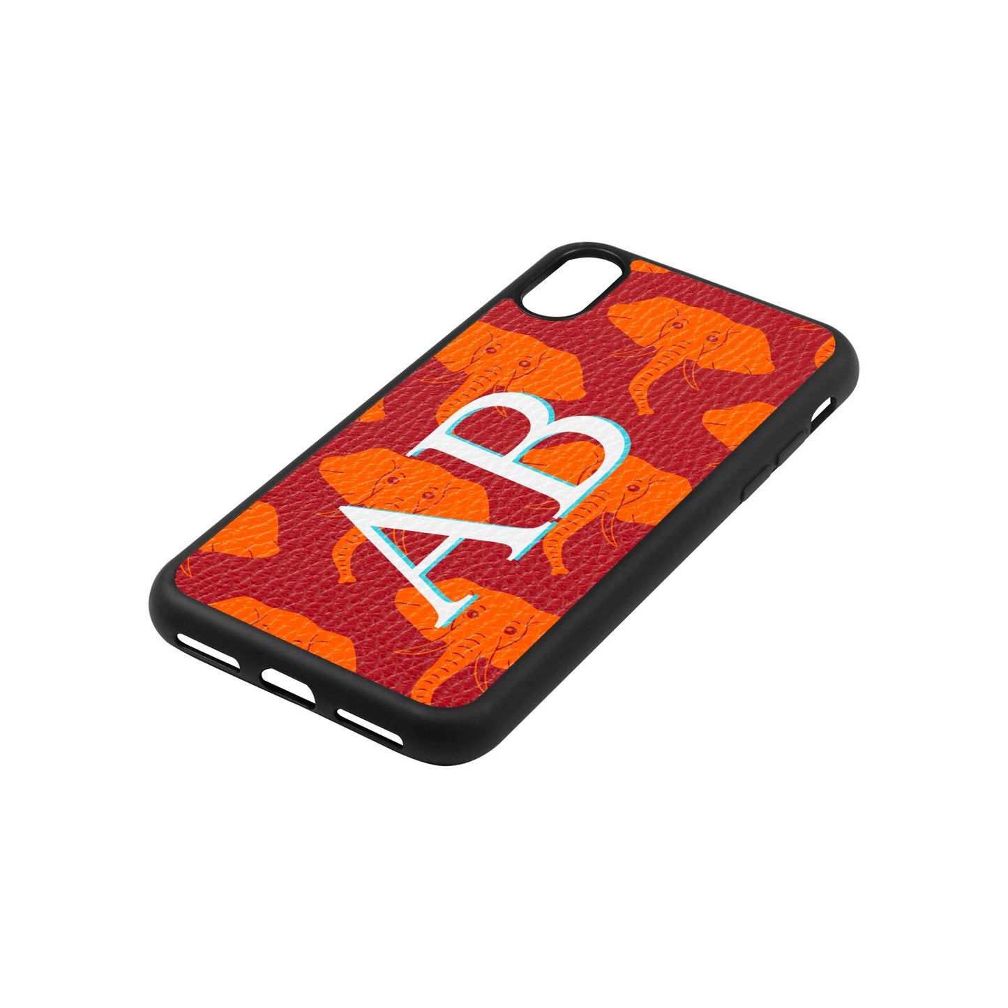 Custom Elephant Initials Red Pebble Leather iPhone Xs Case Side Angle