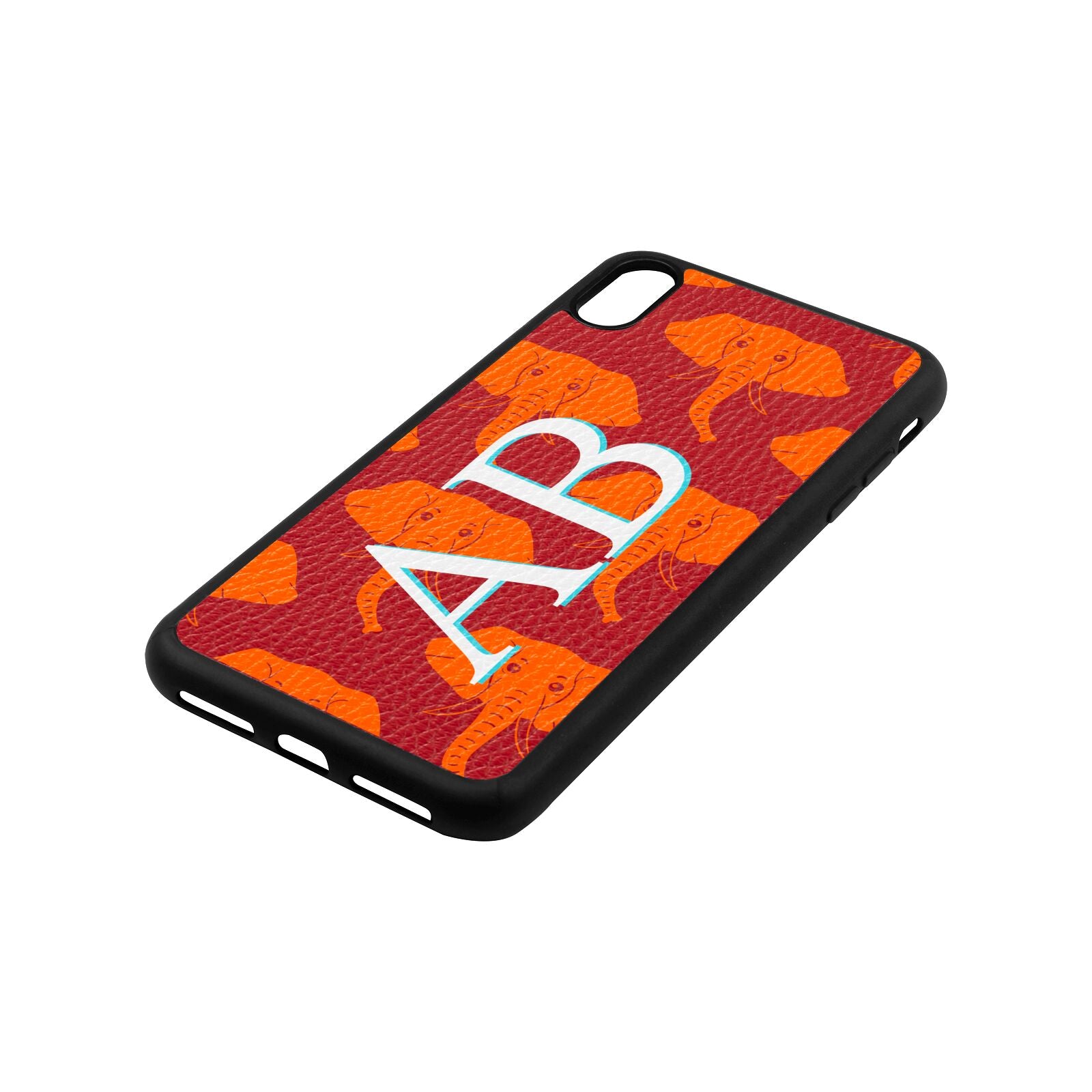 Custom Elephant Initials Red Pebble Leather iPhone Xs Max Case Side Angle
