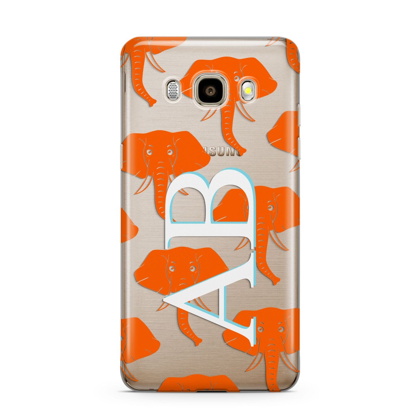Custom Elephant Initials Samsung Galaxy J7 2016 Case on gold phone