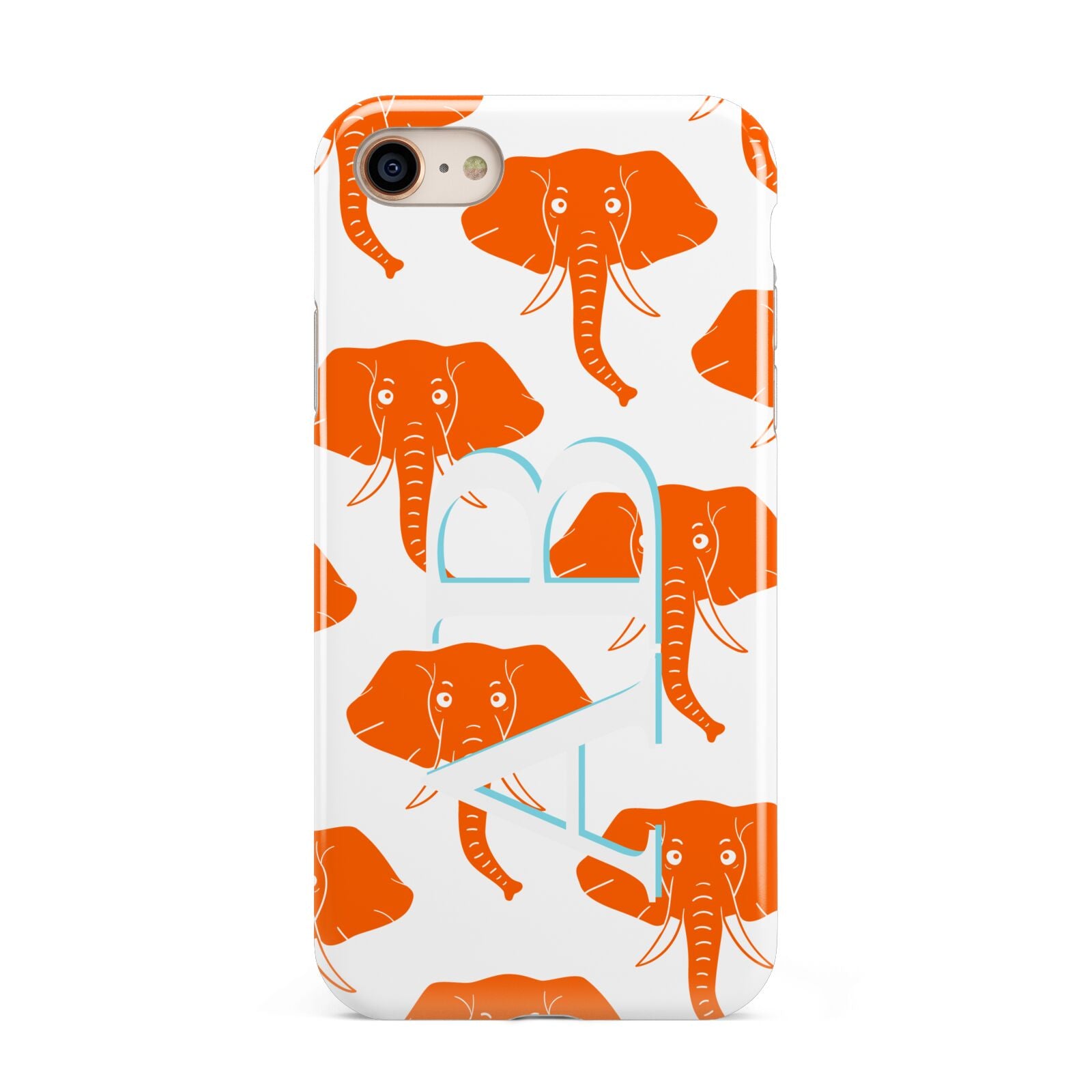 Custom Elephant Initials iPhone 8 3D Tough Case on Gold Phone