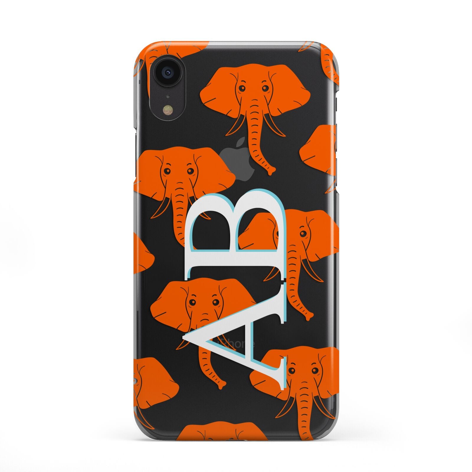 Custom Elephant Initials iPhone XR 2D Snap Case on Black Phone