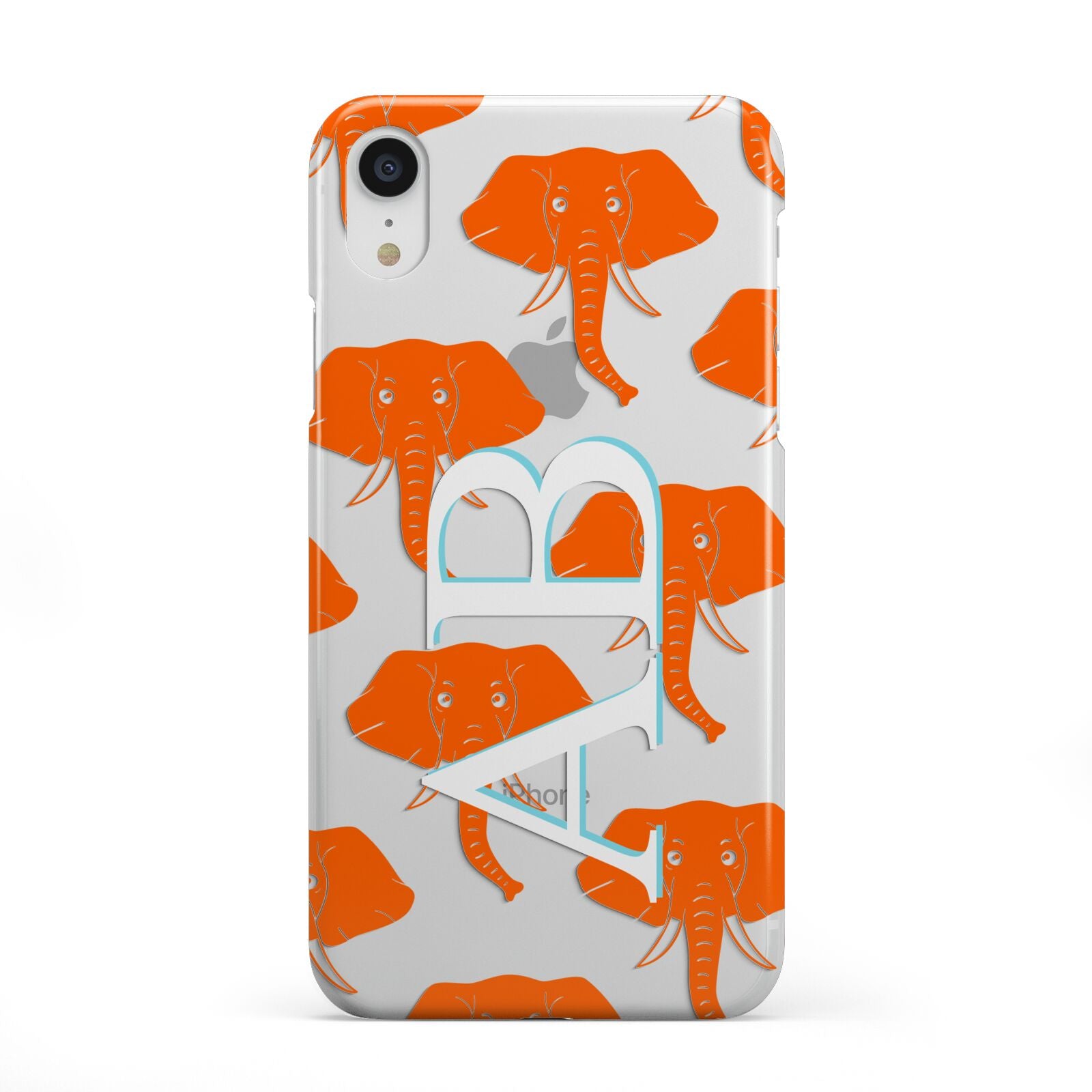 Custom Elephant Initials iPhone XR 2D Snap Case on White Phone