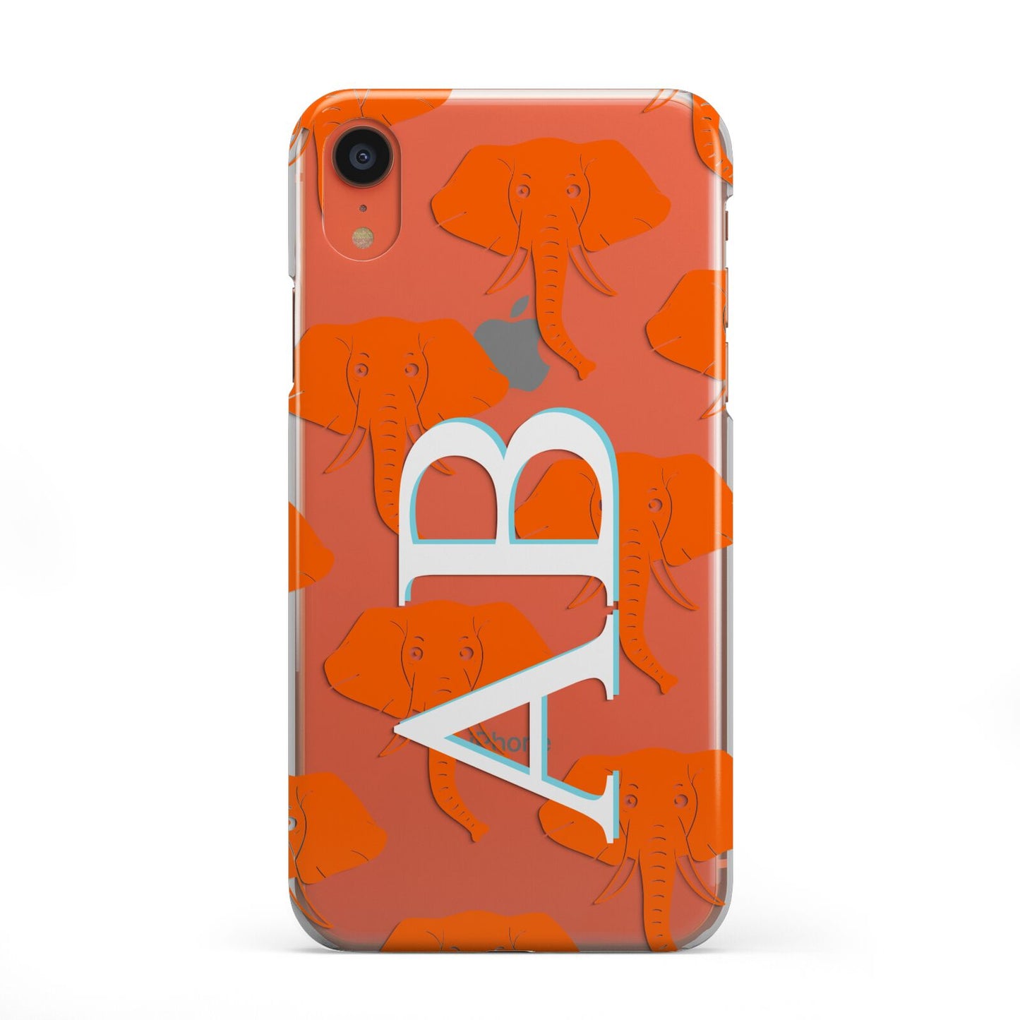 Custom Elephant Initials iPhone XR 2D Snap on Coral Phone