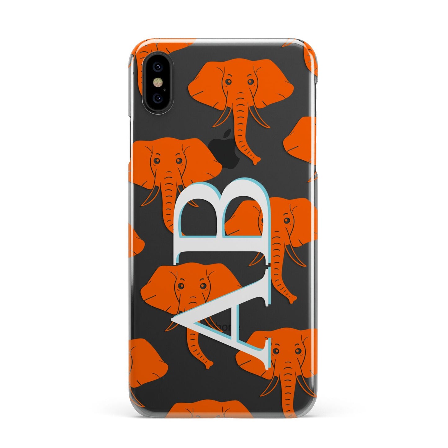 Custom Elephant Initials iPhone XS Max 2D Snap Case on Black Phone
