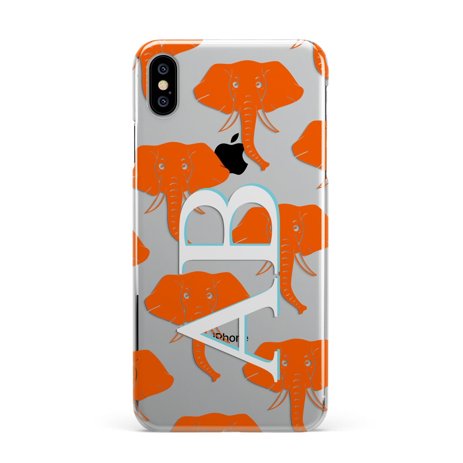 Custom Elephant Initials iPhone XS Max 2D Snap Case on Silver Phone