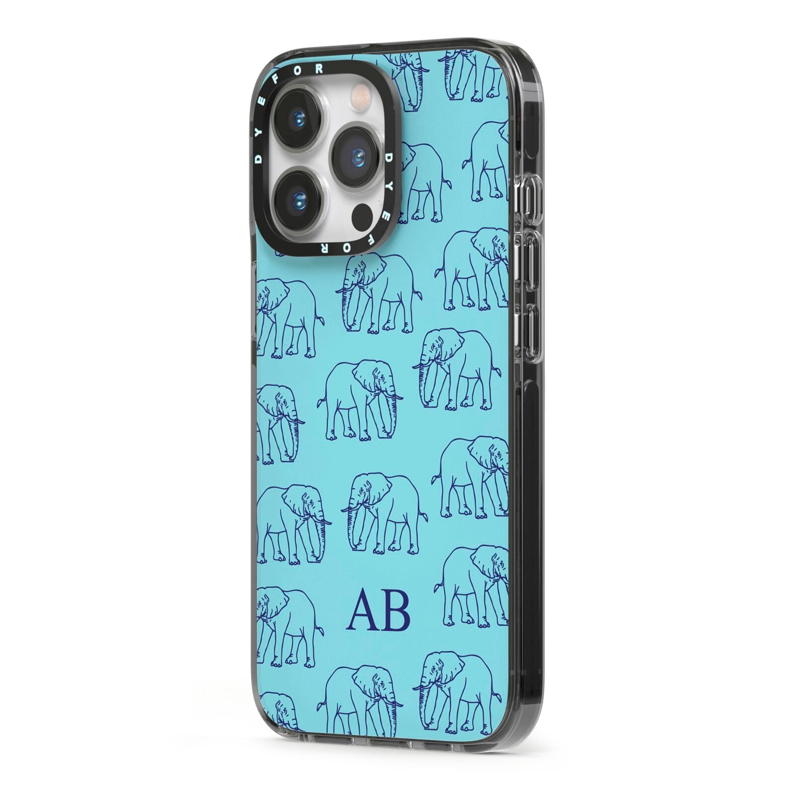 Custom Elephant iPhone 13 Pro Black Impact Case Side Angle on Silver phone