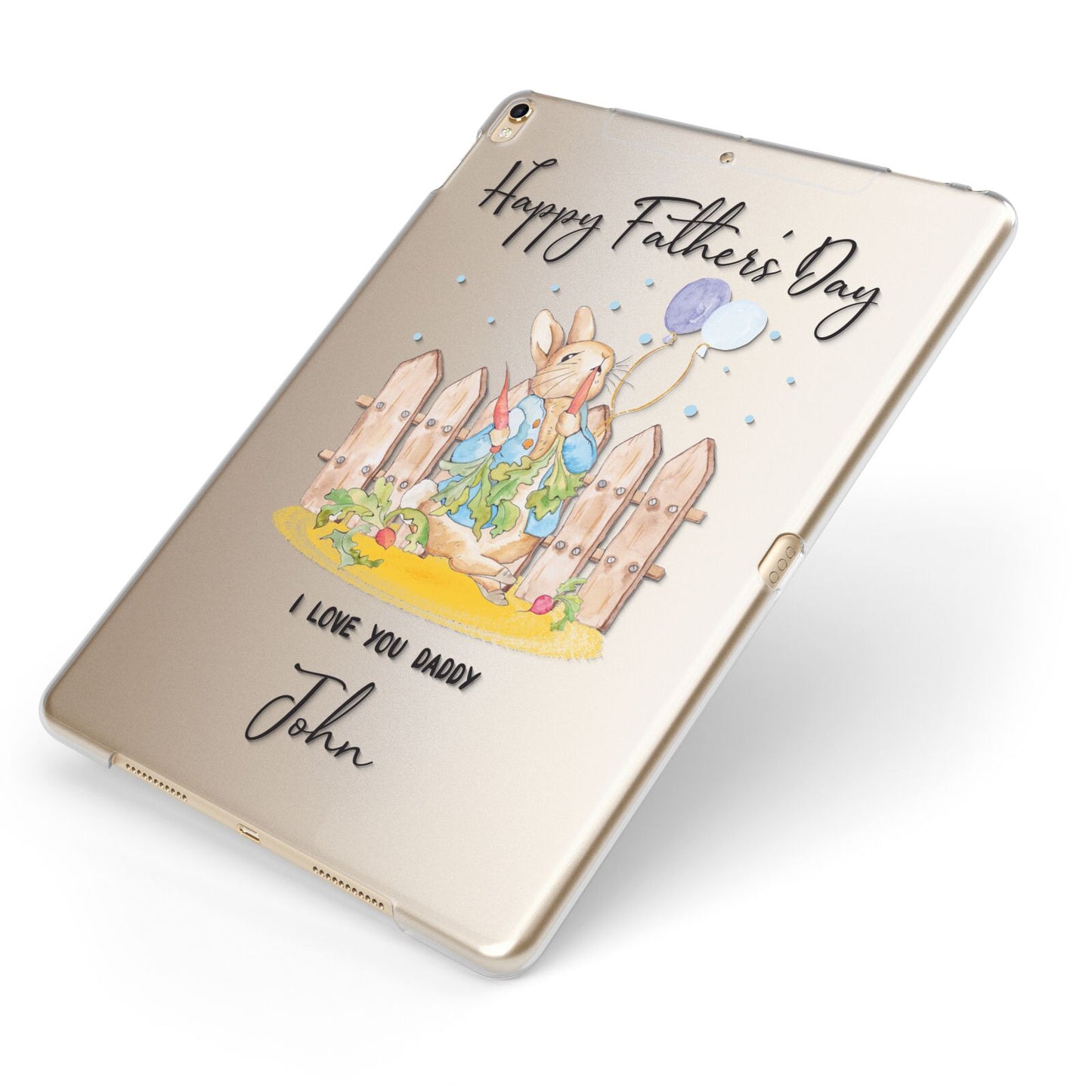Custom Father s Day Rabbit Apple iPad Case on Gold iPad Side View