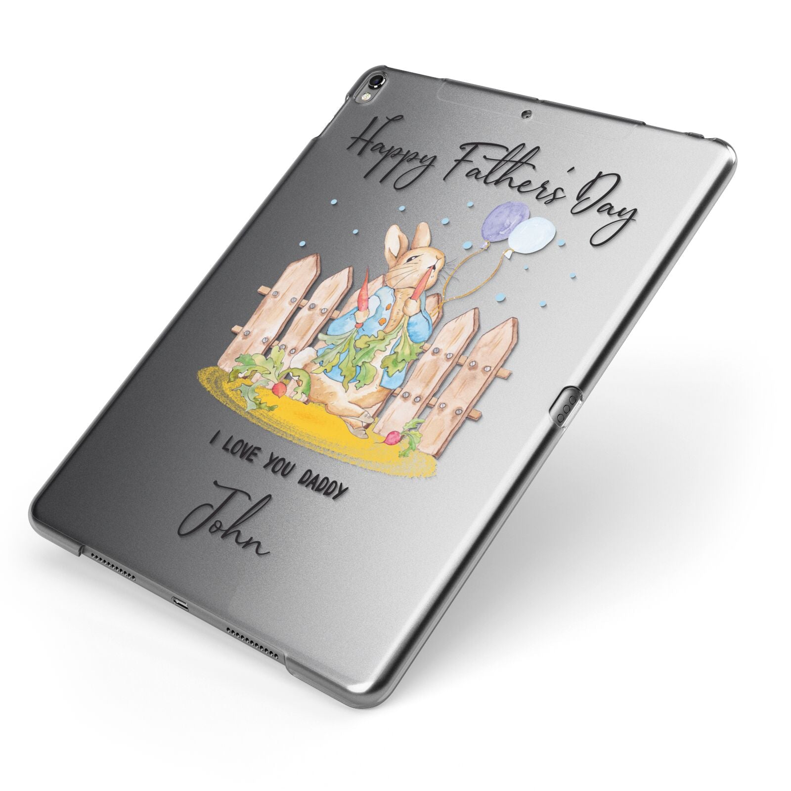 Custom Father s Day Rabbit Apple iPad Case on Grey iPad Side View