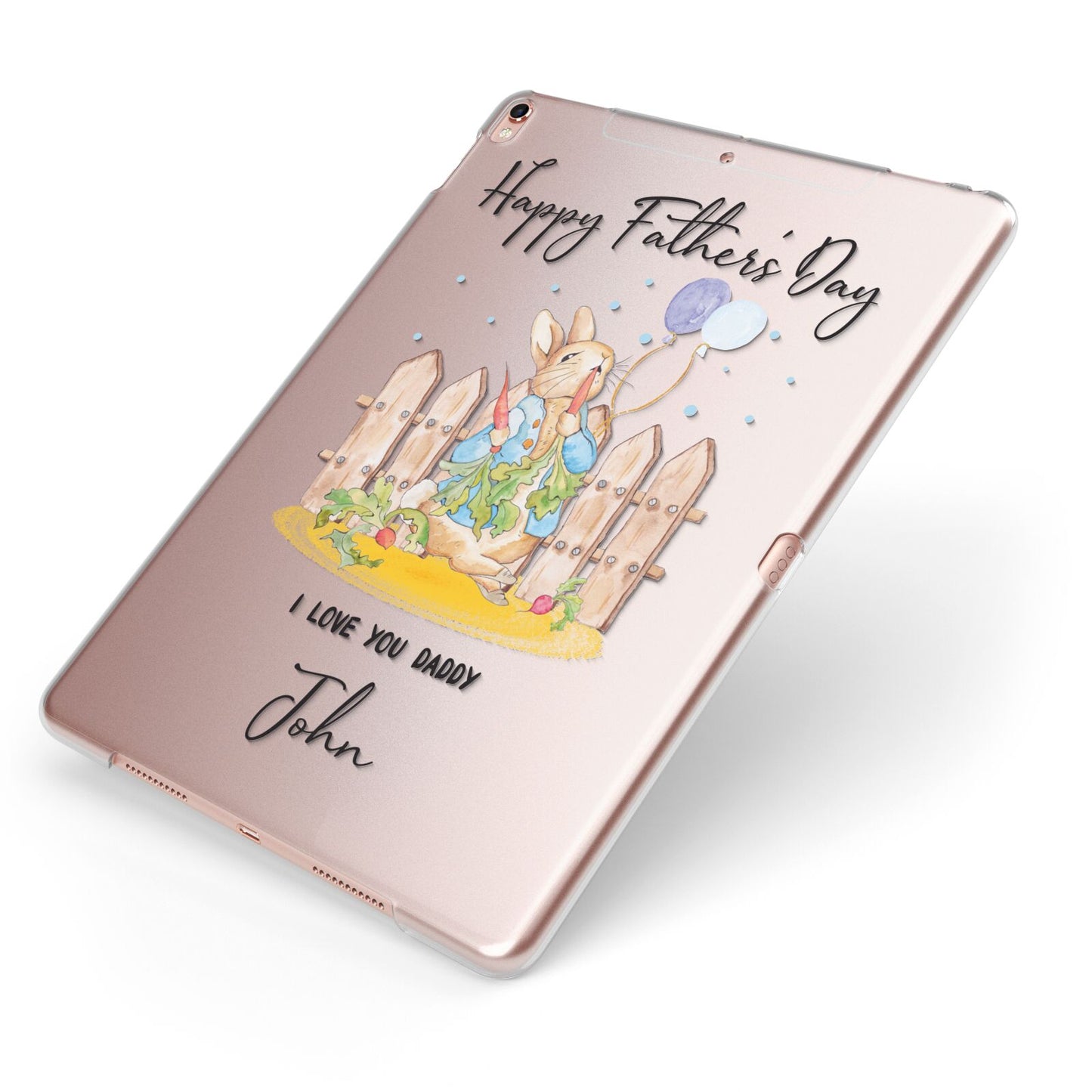 Custom Father s Day Rabbit Apple iPad Case on Rose Gold iPad Side View