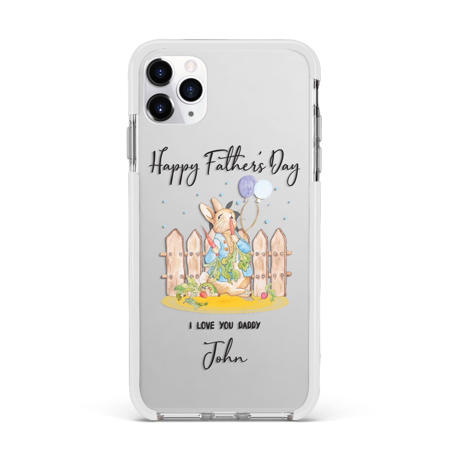 Custom Father s Day Rabbit Apple iPhone 11 Pro Max in Silver with White Impact Case