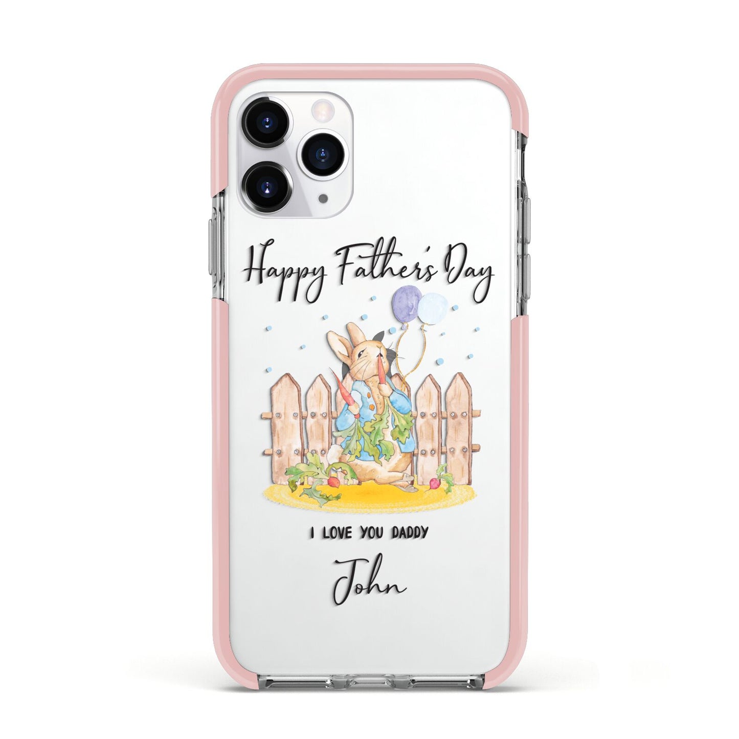 Custom Father s Day Rabbit Apple iPhone 11 Pro in Silver with Pink Impact Case