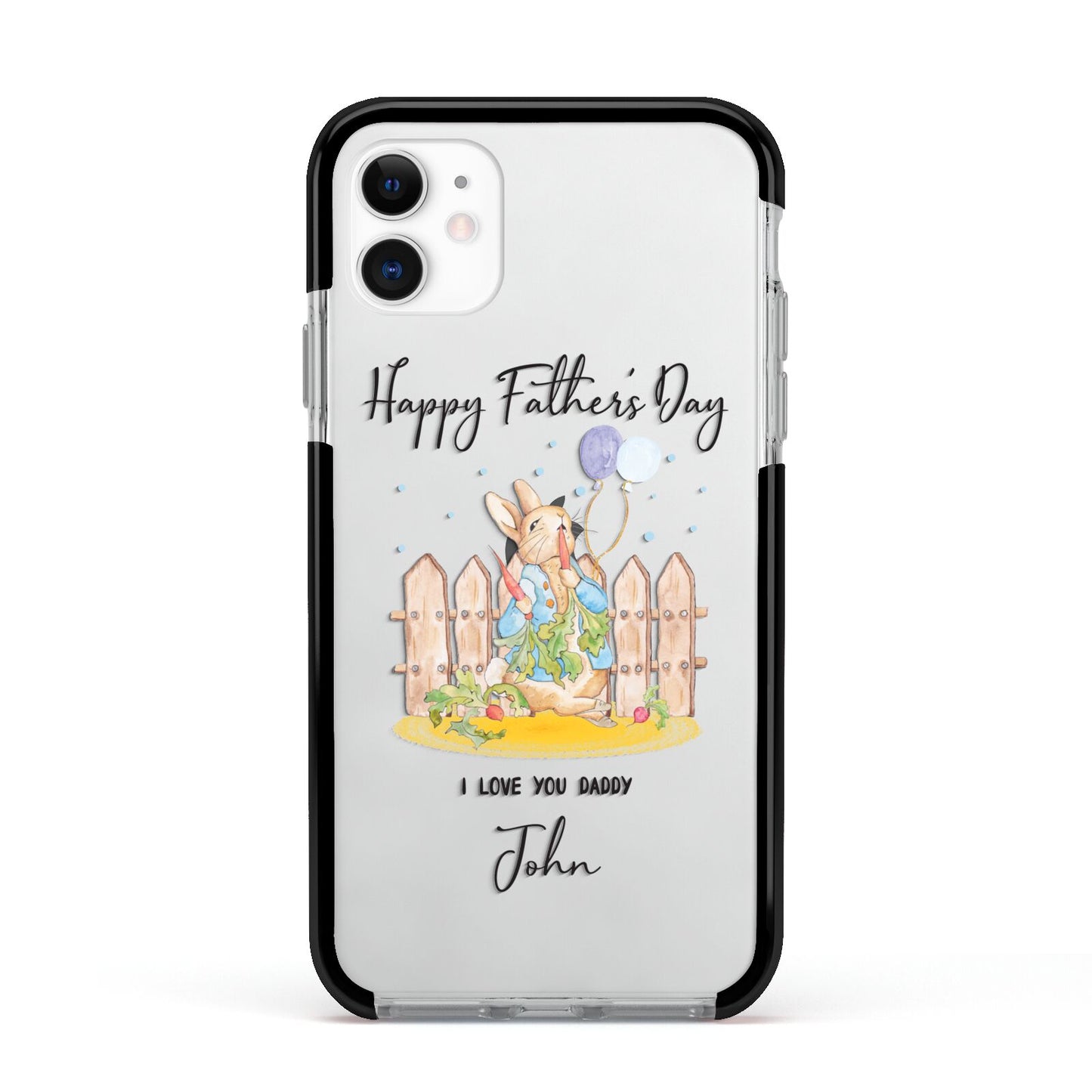 Custom Father s Day Rabbit Apple iPhone 11 in White with Black Impact Case
