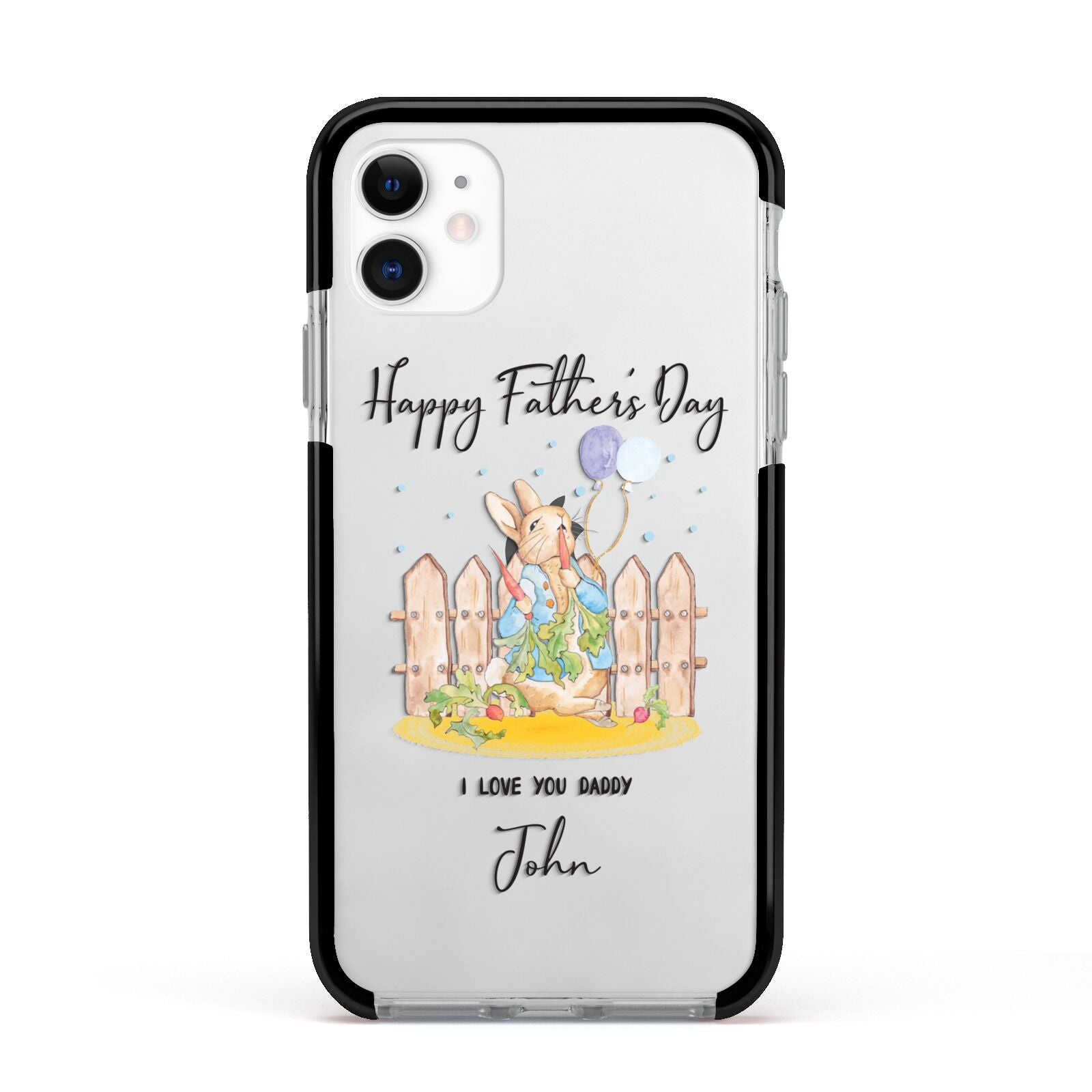 Custom Father s Day Rabbit Apple iPhone 11 in White with Black Impact Case