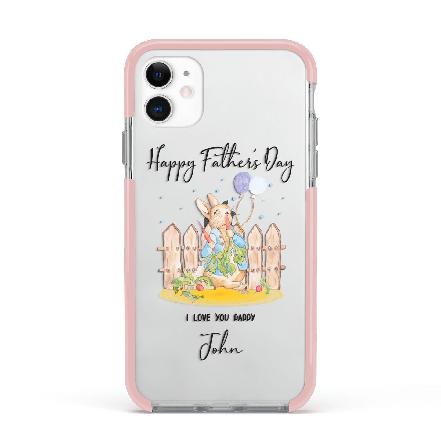 Custom Father s Day Rabbit Apple iPhone 11 in White with Pink Impact Case