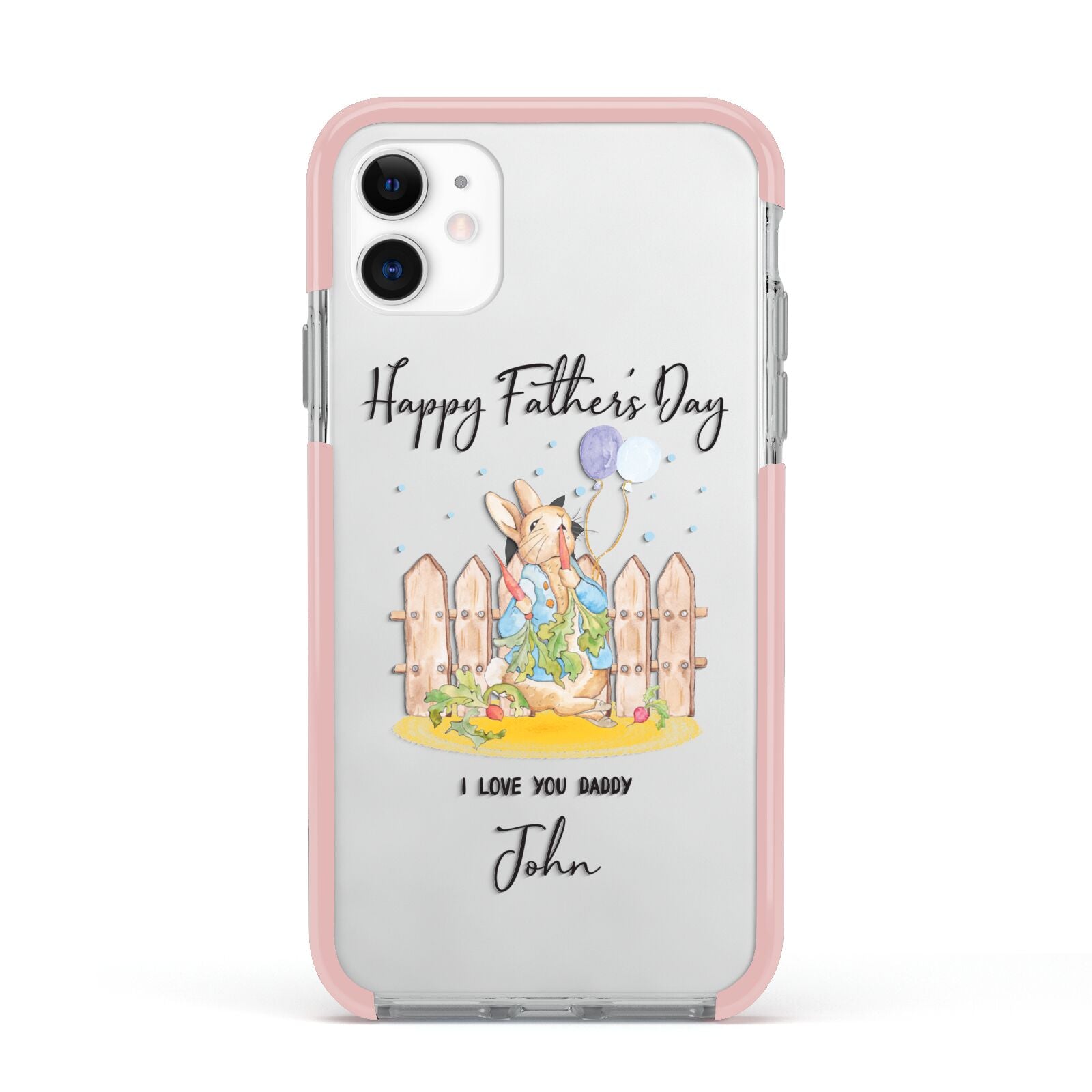 Custom Father s Day Rabbit Apple iPhone 11 in White with Pink Impact Case