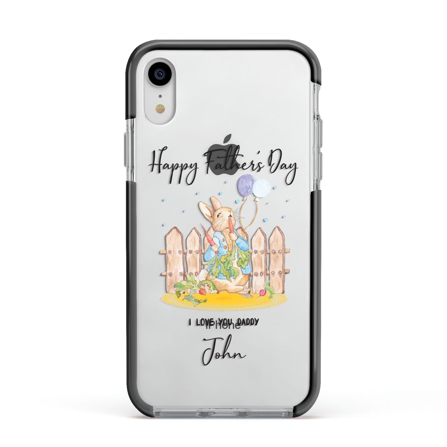 Custom Father s Day Rabbit Apple iPhone XR Impact Case Black Edge on Silver Phone