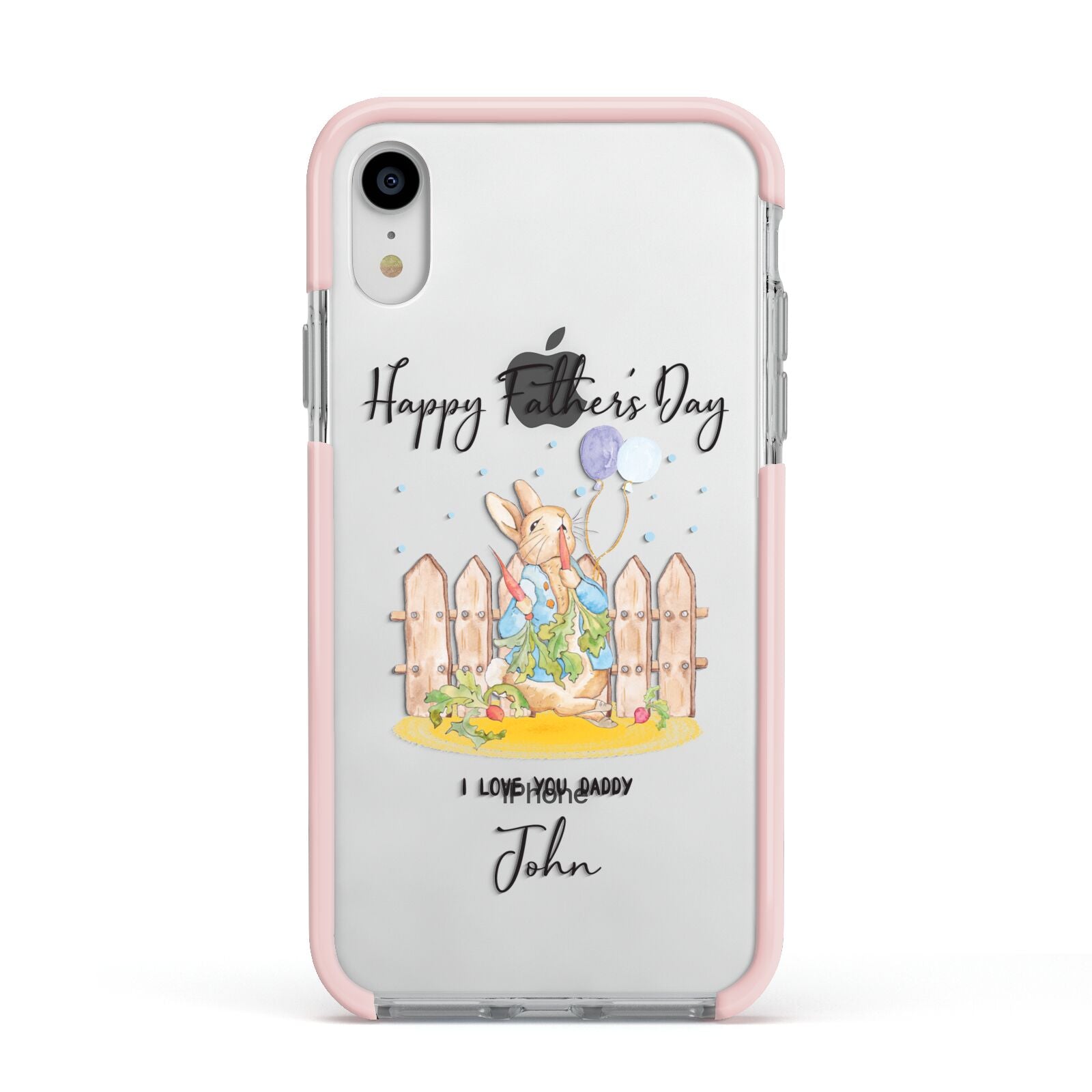 Custom Father s Day Rabbit Apple iPhone XR Impact Case Pink Edge on Silver Phone
