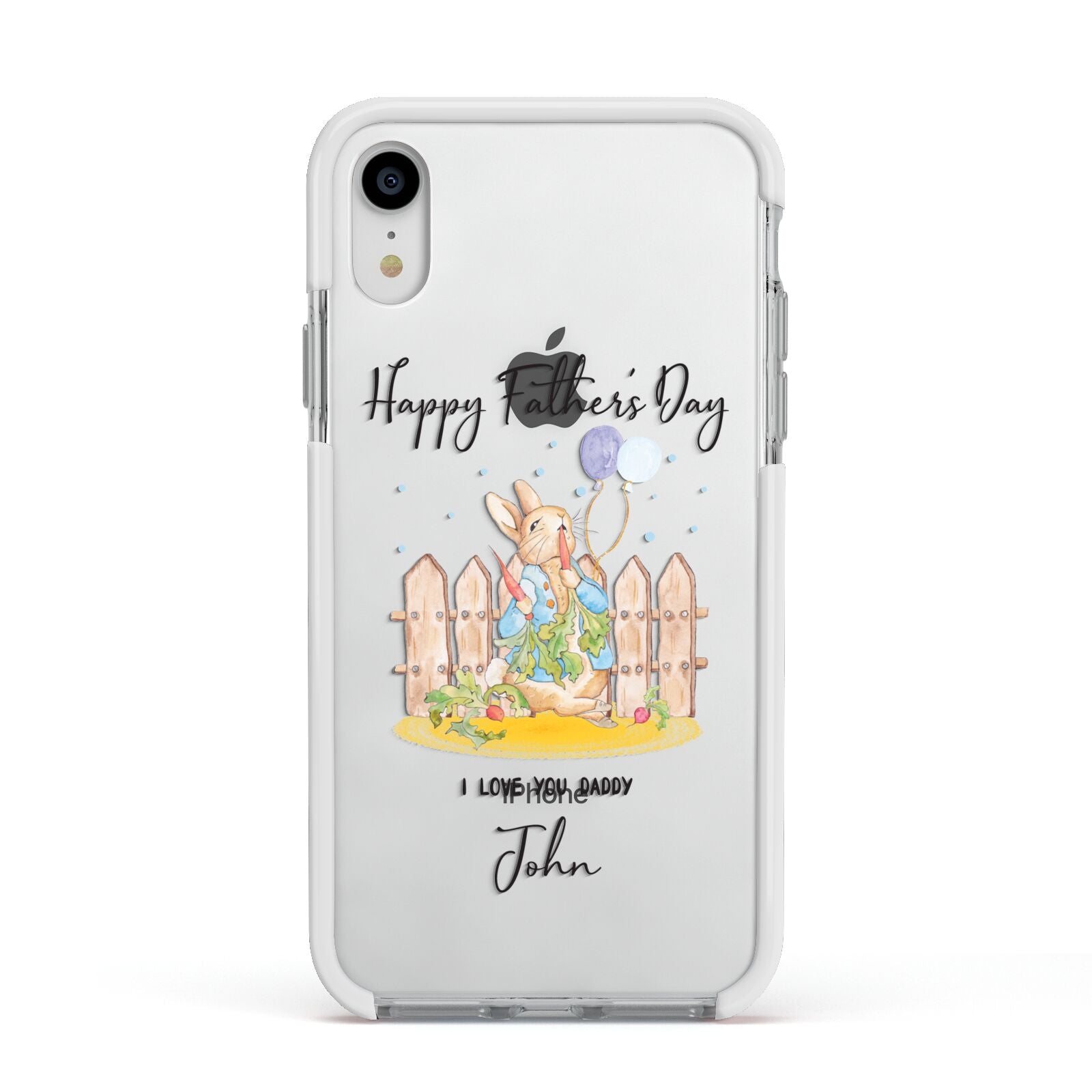 Custom Father s Day Rabbit Apple iPhone XR Impact Case White Edge on Silver Phone
