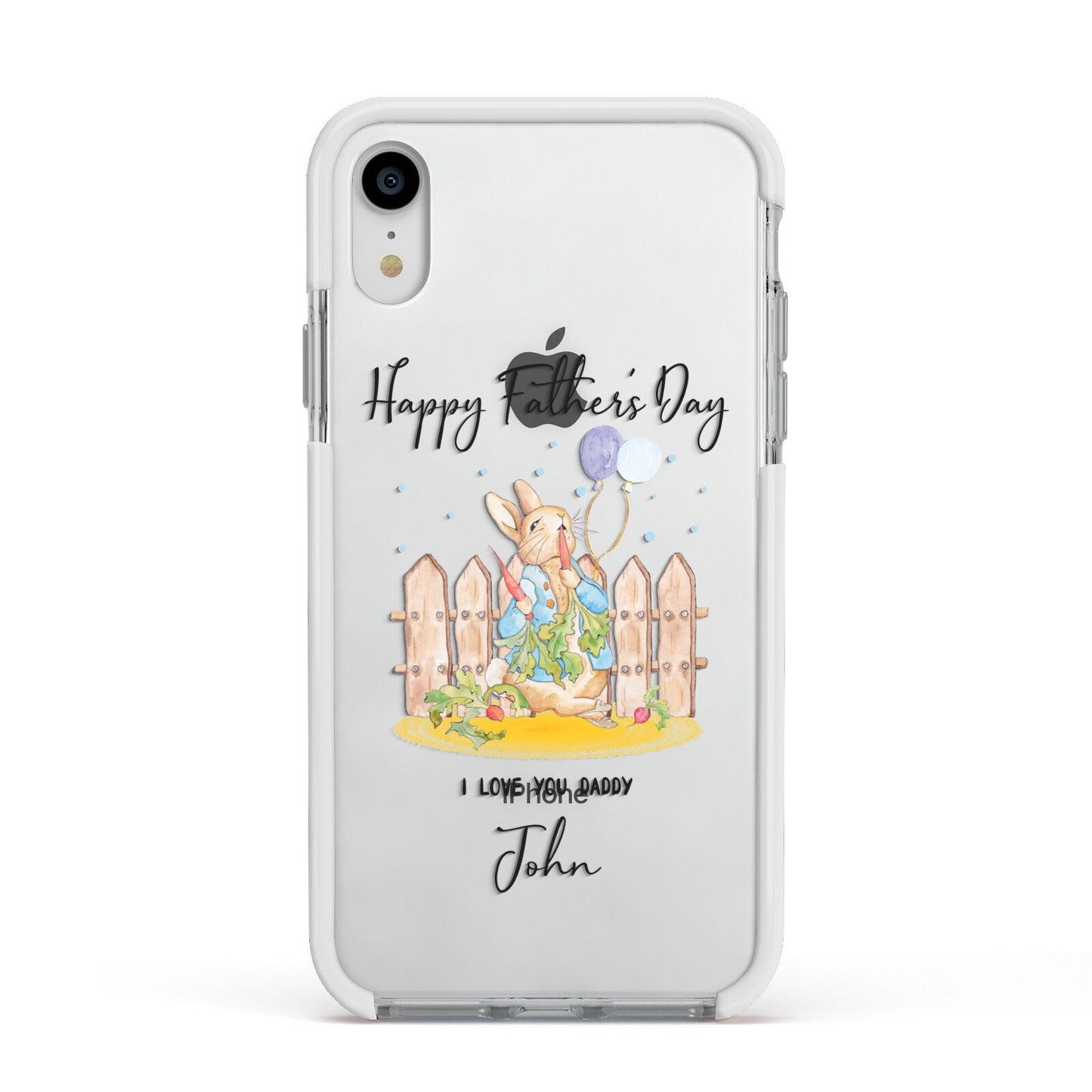 Custom Father s Day Rabbit Apple iPhone XR Impact Case White Edge on Silver Phone