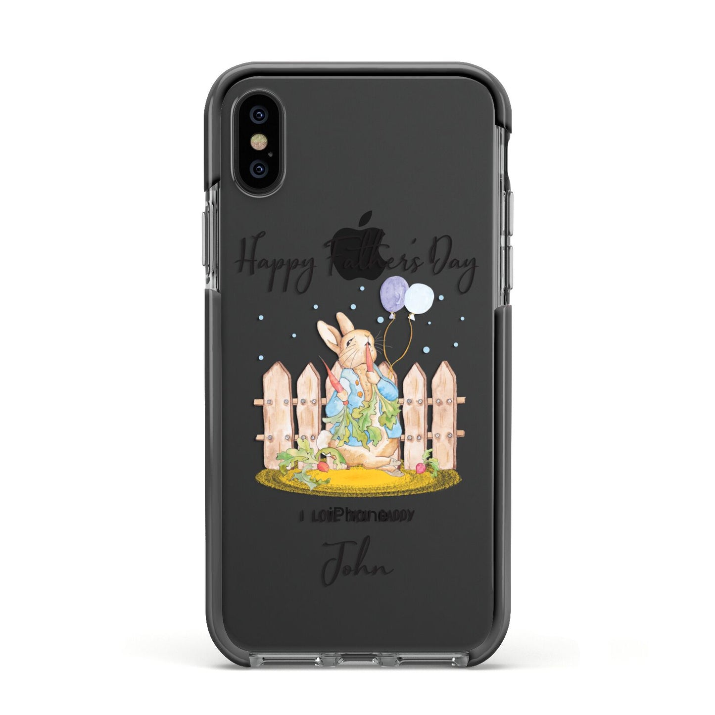 Custom Father s Day Rabbit Apple iPhone Xs Impact Case Black Edge on Black Phone